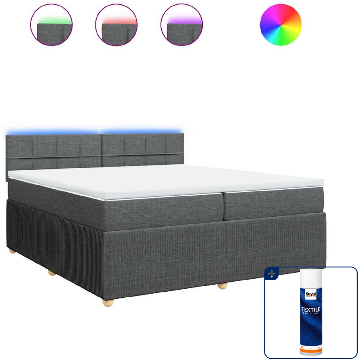 vidaXL boxspring met matras en led - super kingsize - 200x200 cm - Inclusief textielbeschermer 500 ml Grijs