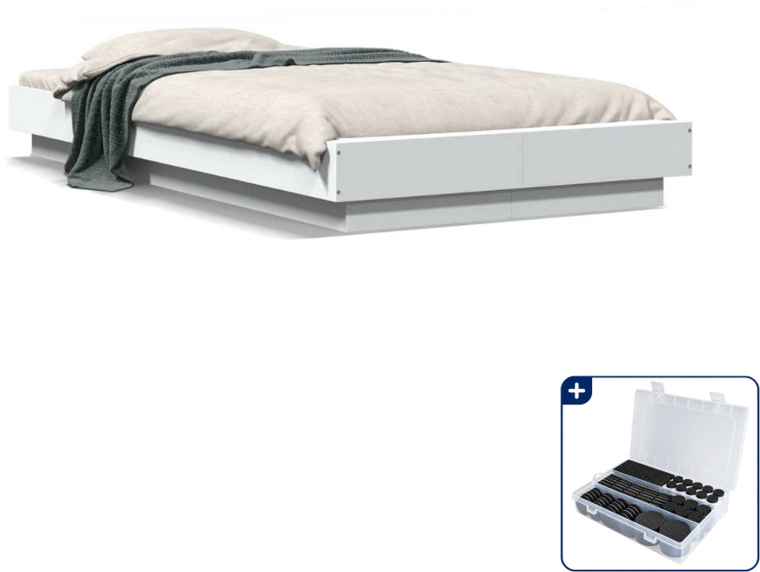 vidaXL bedframe - 75 x 190 cm - wit - Inclusief antikrasvilt 177-delig