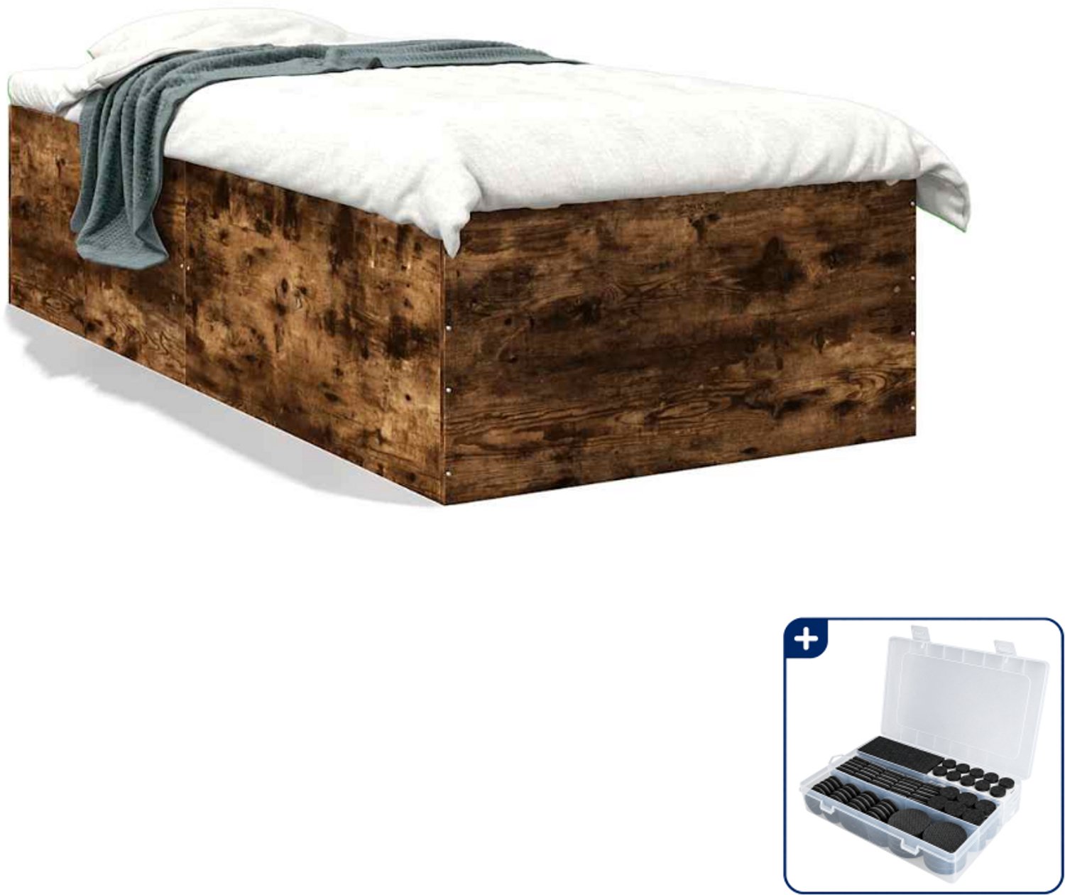 vidaXL bedframe - 90 x 190 cm - bewerkt hout - gerookt eiken - Inclusief antikrasvilt 177-delig Bruin