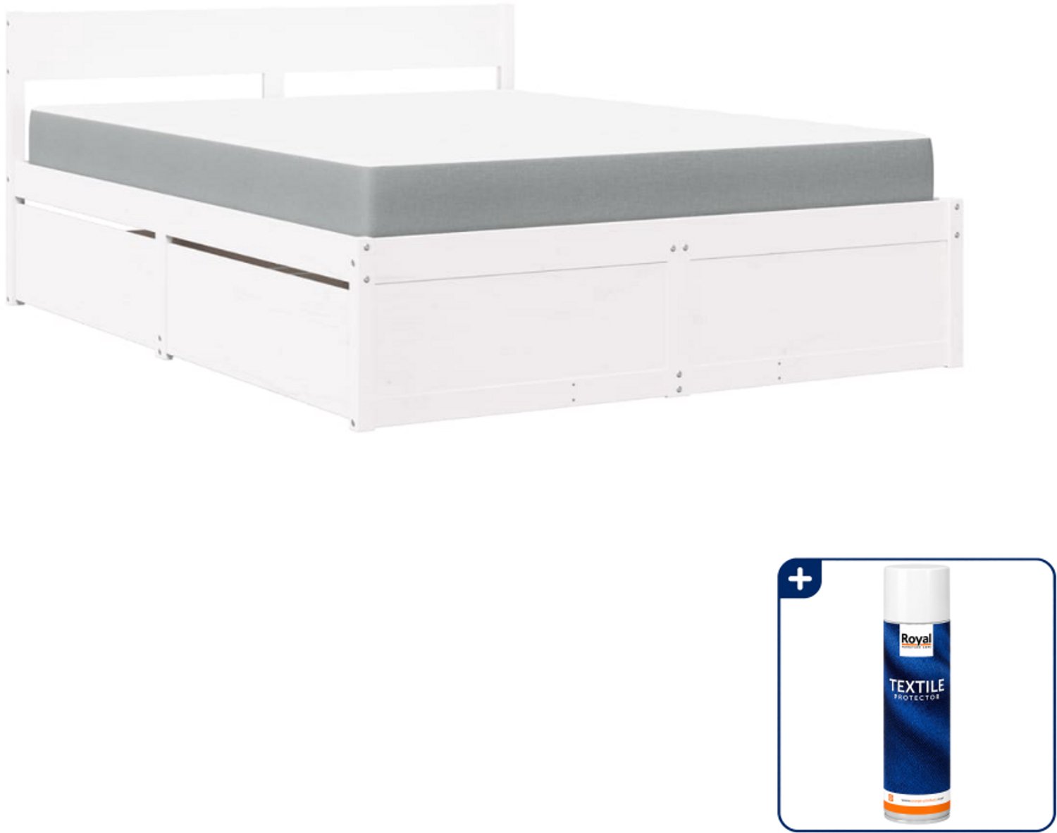 vidaXL Queensize bed met lades en matras - 160 x 200 cm - wit - Inclusief textielbeschermer 500 ml Bruin