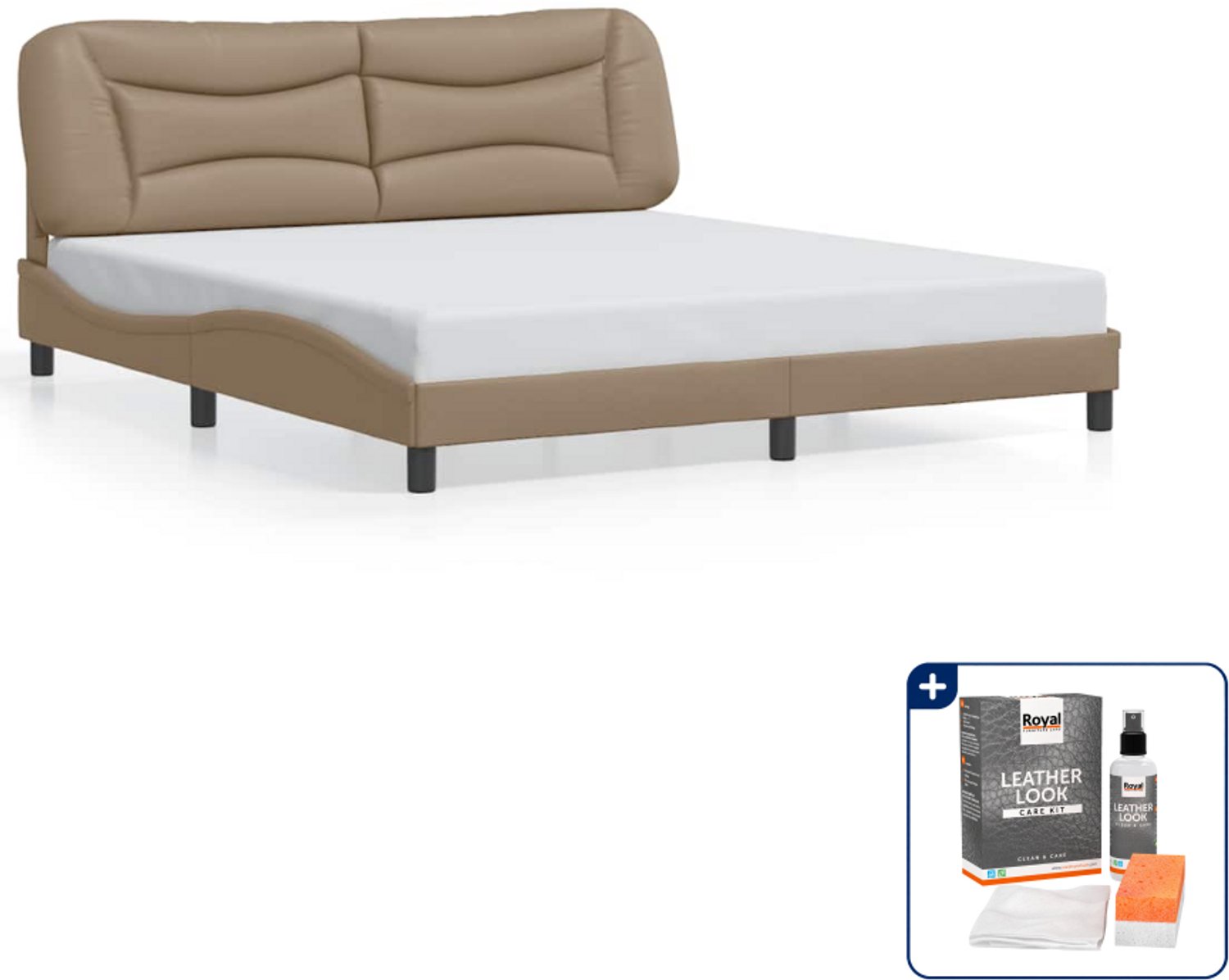 vidaXL Hvar bedframe - Kingsize - 180 x 200 cm - cappuccino - Inclusief onderhoudsset voor kunstleer 150 ml