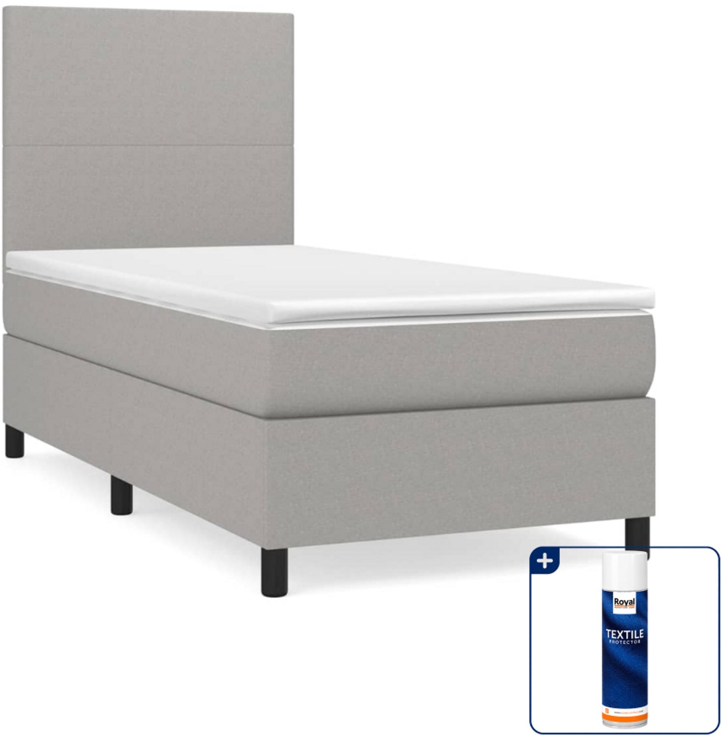 vidaXL boxspring met matras 80 x 200 cm - stof - lichtgrijs - Inclusief textielbeschermer 500 ml