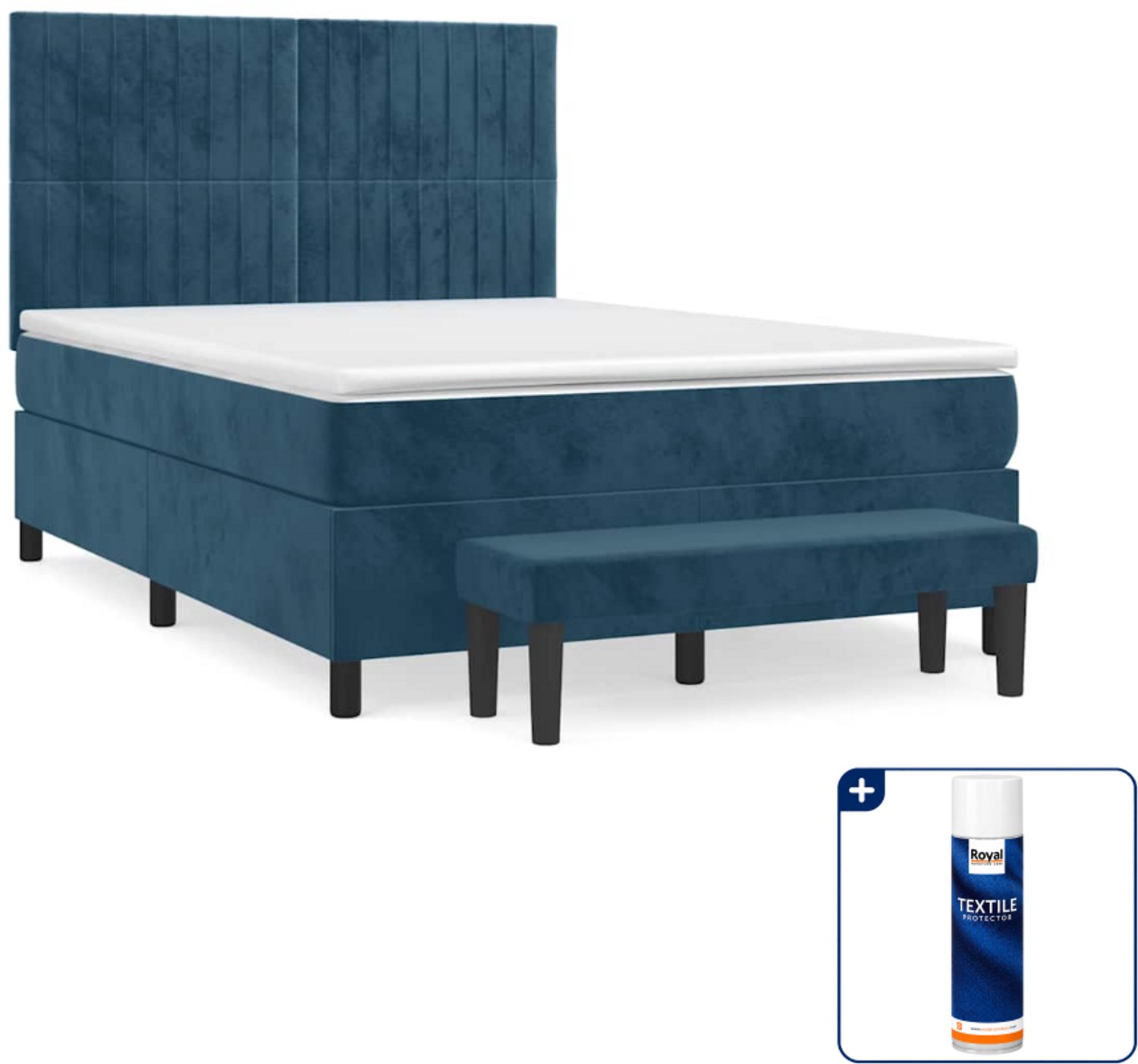 vidaXL Boxspring - Small double - 140 x 200 cm - donkerblauw - Inclusief textielbeschermer 500 ml