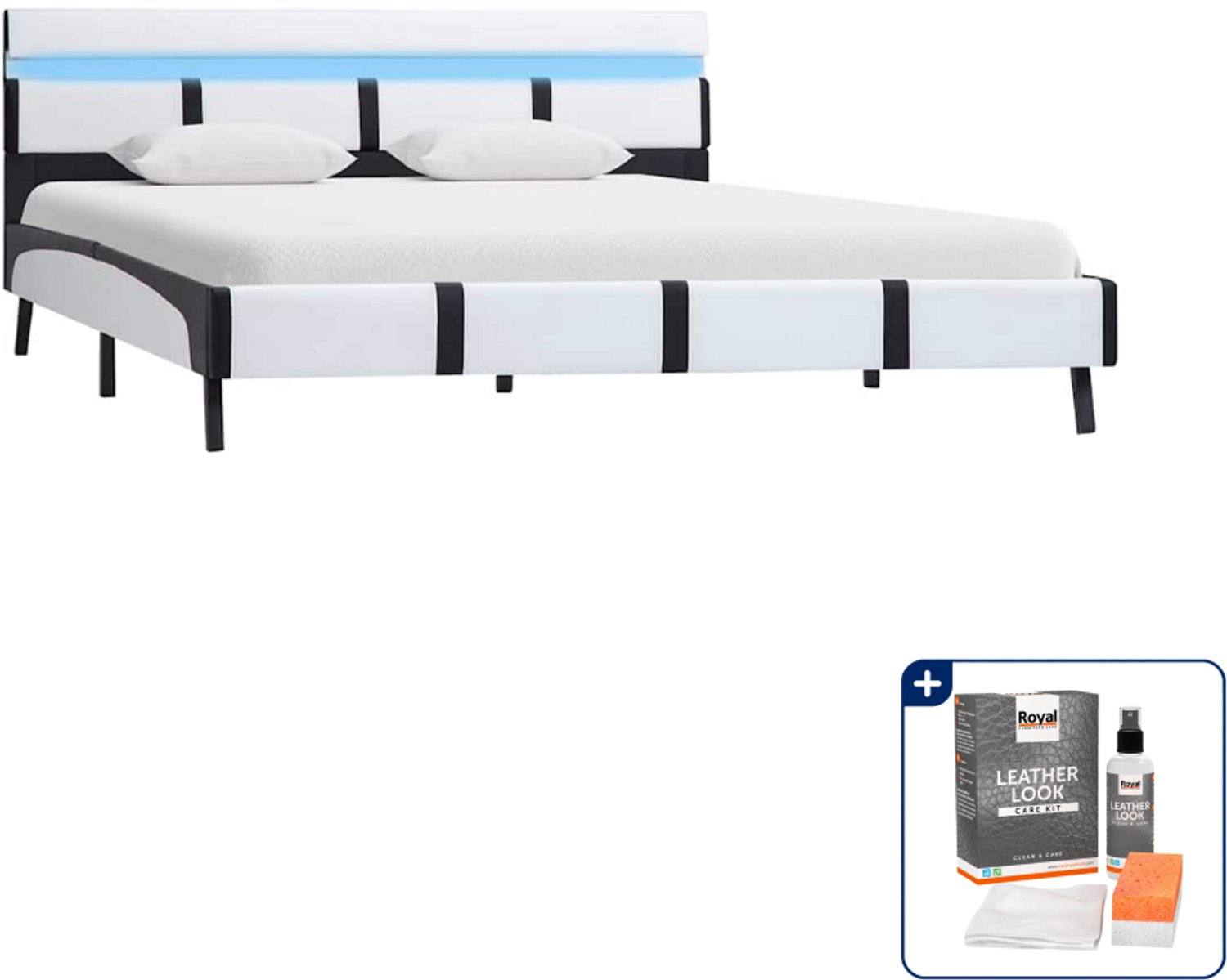 vidaXL bedframe - Small double - 140 x 200 cm - wit - met LED - Inclusief onderhoudsset voor kunstleer 150 ml