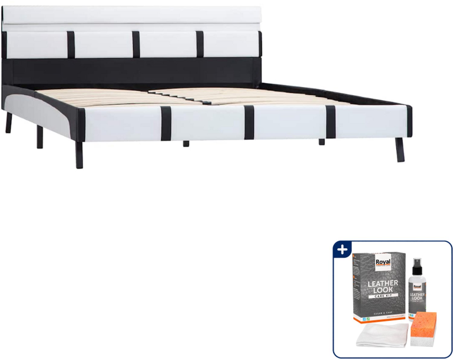 vidaXL Bedframe - Queensize - 160 x 200 cm - wit - met LED - Inclusief onderhoudsset voor kunstleer 150 ml