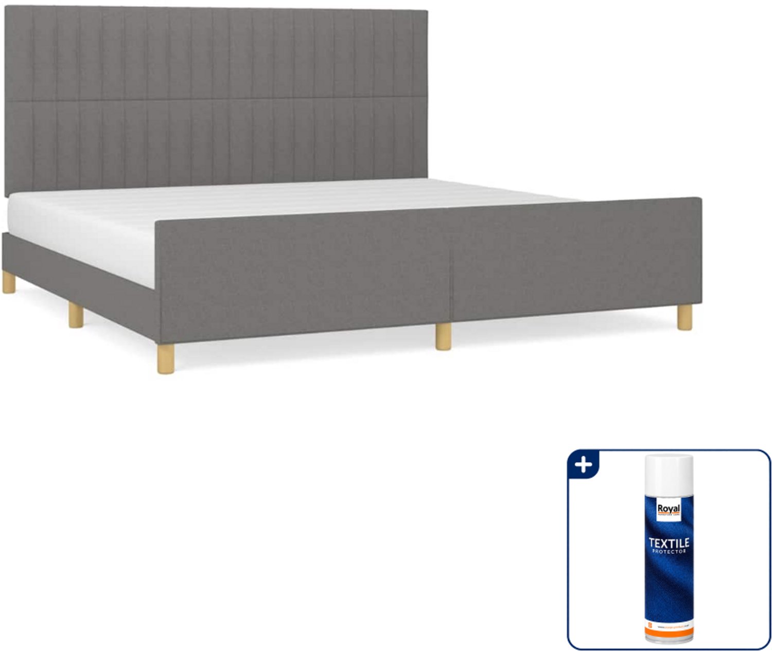 vidaXL Bedframe - 200 x 200 cm - donkergrijs - Inclusief textielbeschermer 500 ml