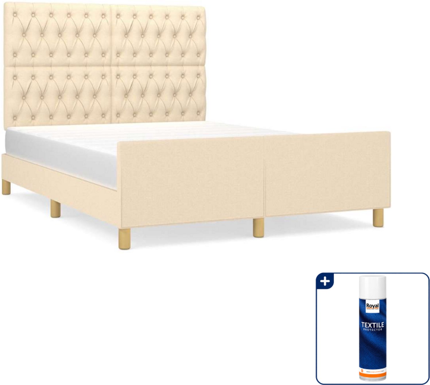 vidaXL bedframe - Small double 140 x 200 cm - stof - crème - Inclusief textielbeschermer 500 ml