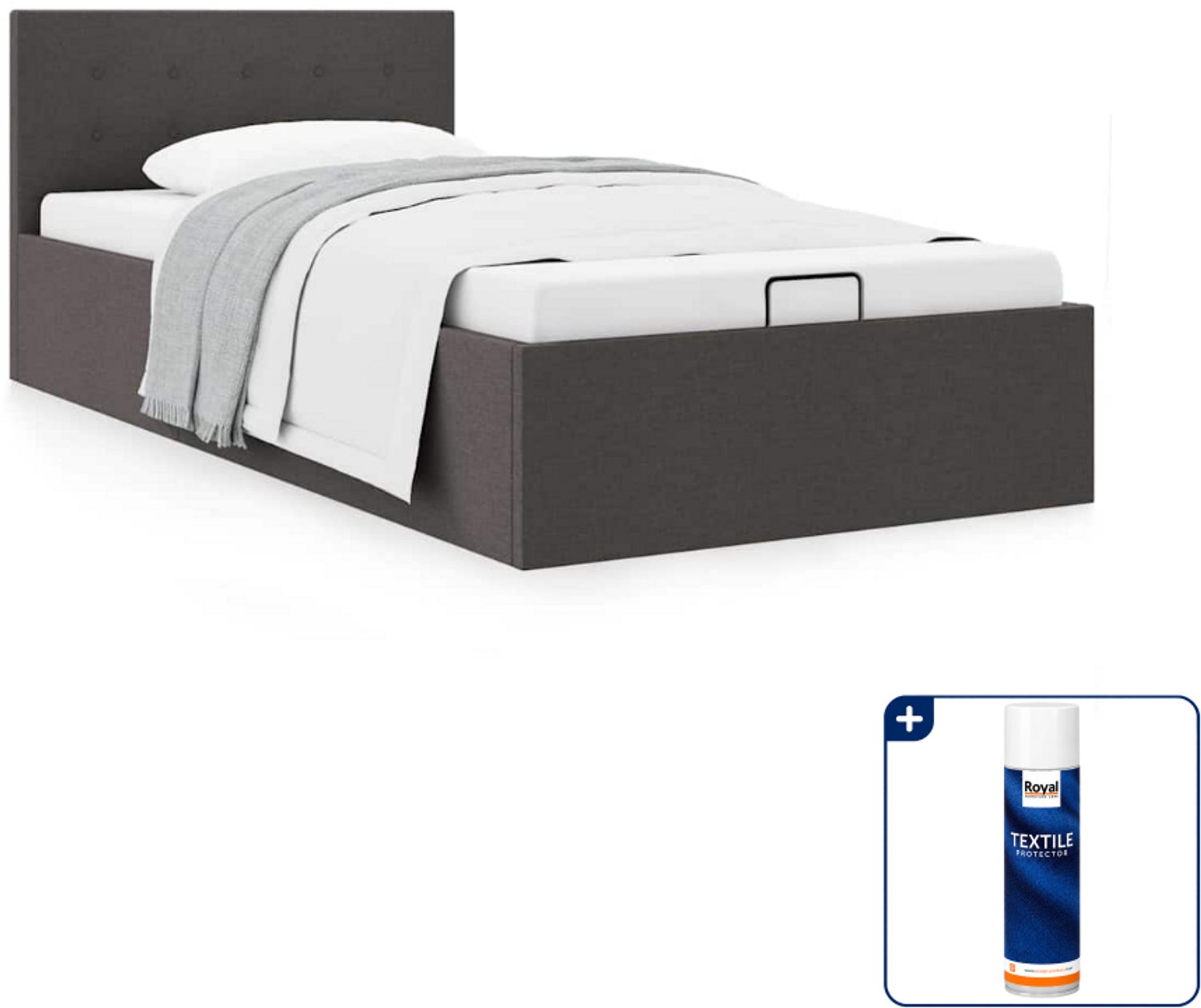 vidaXL bedframe met opbergruimte - 90 x 200 cm - donkergrijs - Inclusief textielbeschermer 500 ml Wit