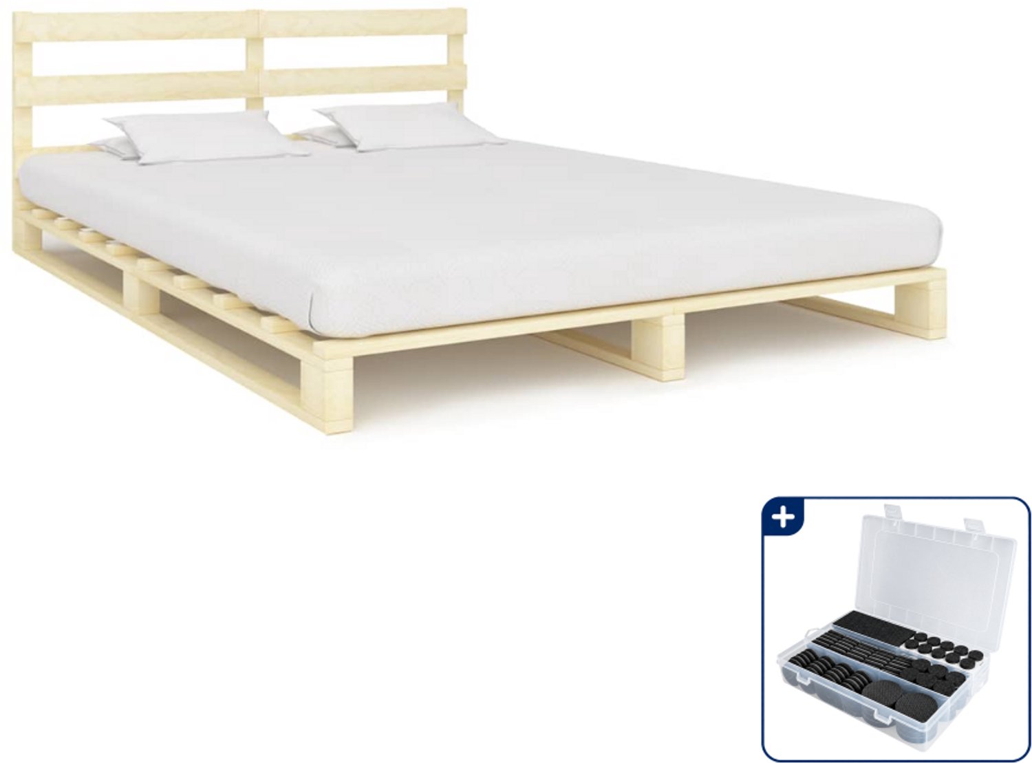 vidaXL bedframe - Small double - 140 x 200 cm - massief grenenhout - Inclusief antikrasvilt 177-delig Bruin
