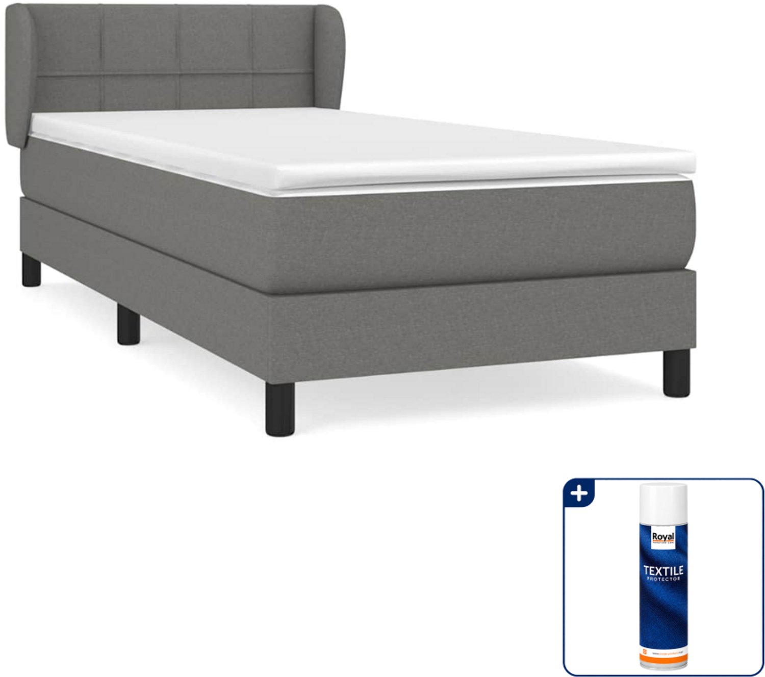 vidaXL boxspring met matras 80 x 200 cm - stof - donkergrijs - Inclusief textielbeschermer 500 ml