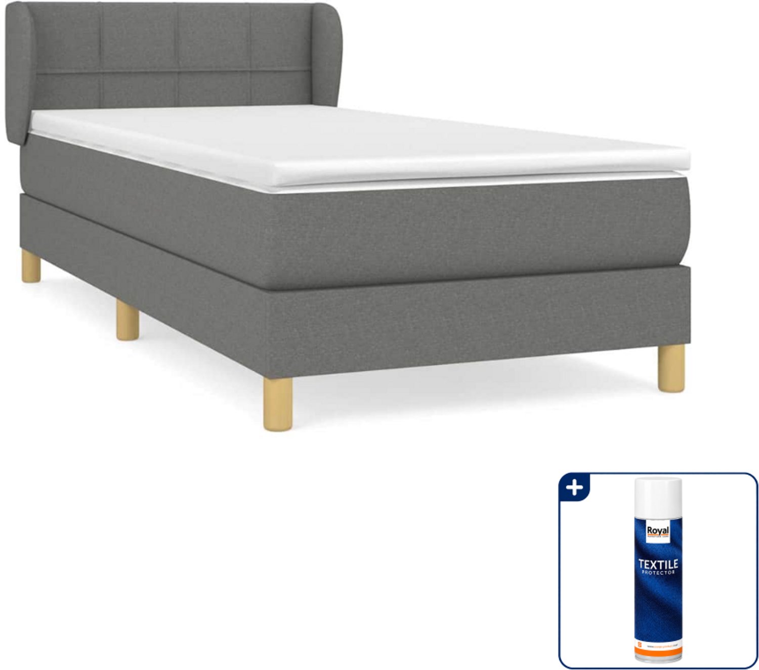 vidaXL boxspring met matras 90 x 190 cm - donkergrijs - Inclusief textielbeschermer 500 ml