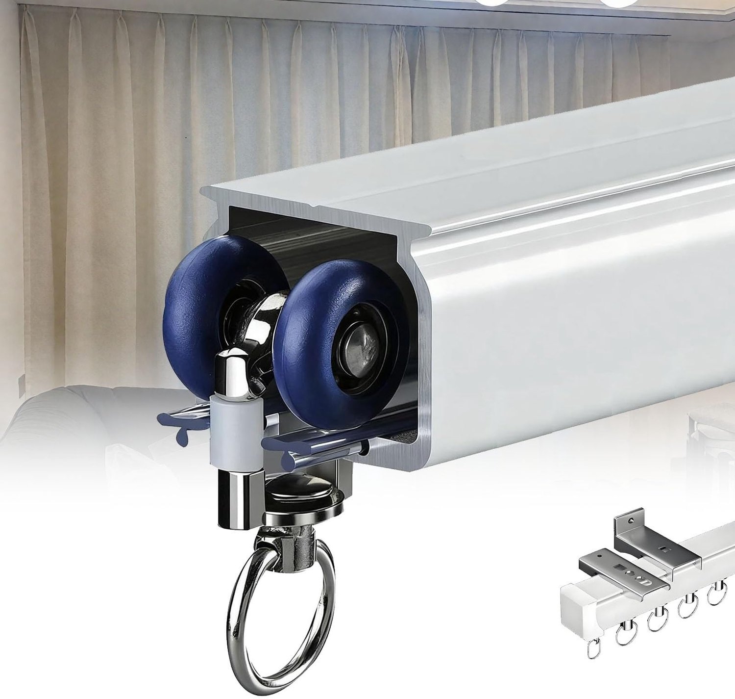 Famanu Aluminium gordijnrails voor zware gordijnen, wandmontage met stille rollers, 2,6 meter lengte, geschikt voor verschillende ruimtes zoals woonkamers en slaapkamers, verkrijgbaar in wit