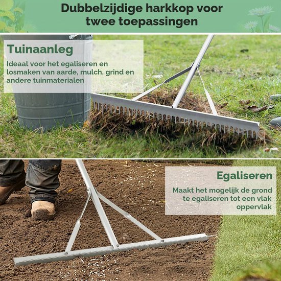 Hark - 91 cm brede rekenkop - 174 cm aluminium steel — afbeelding 2