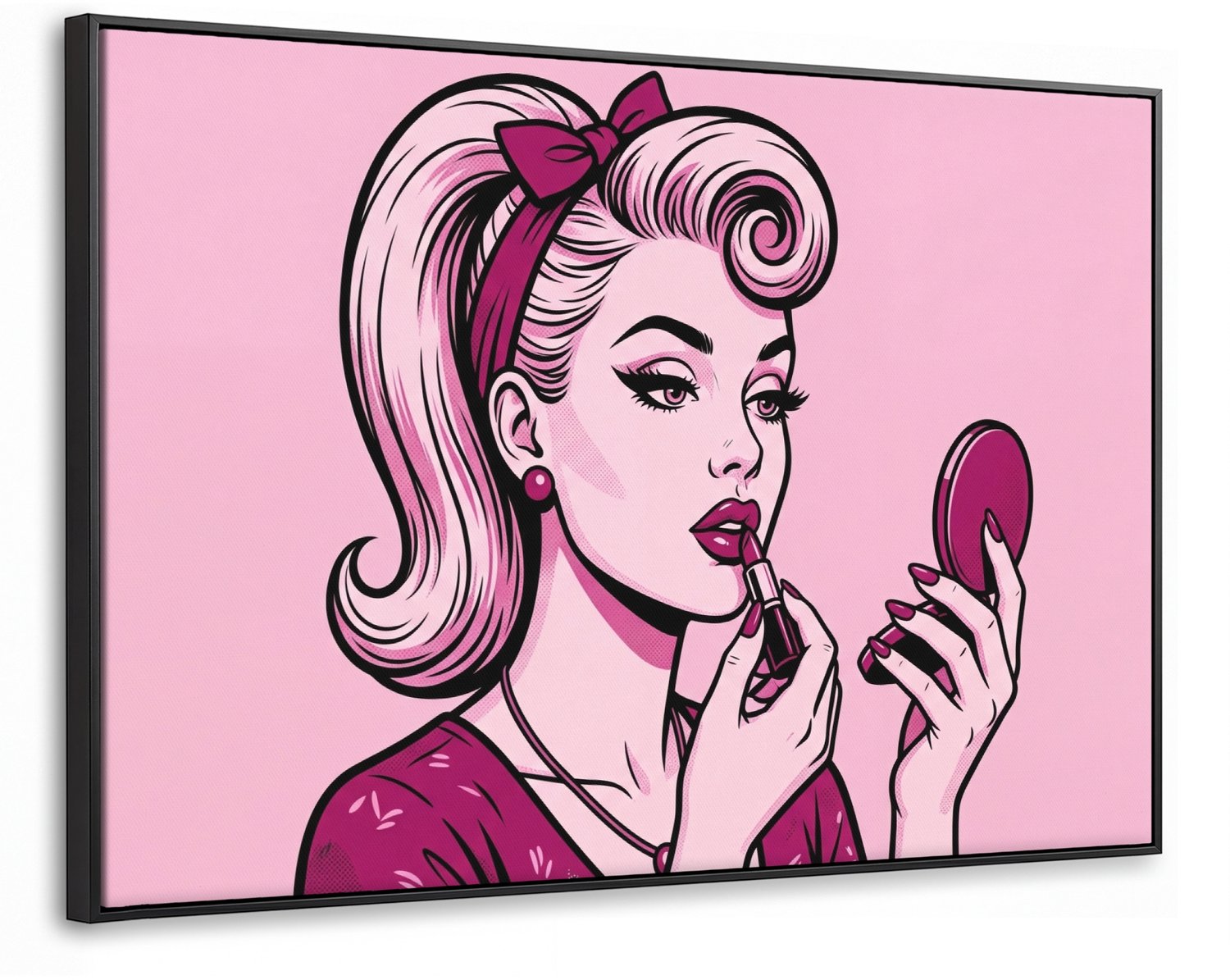 Canvas Schilderij met Baklijst XXL Canvas Schilderij met Baklijst 120x80cm - Vintage - Vrouw - Roze - Muurdecoratie woonkamer - Slaapkamer decoratie - Kamer accessoires - Schilderijen op canvas met lijst groot