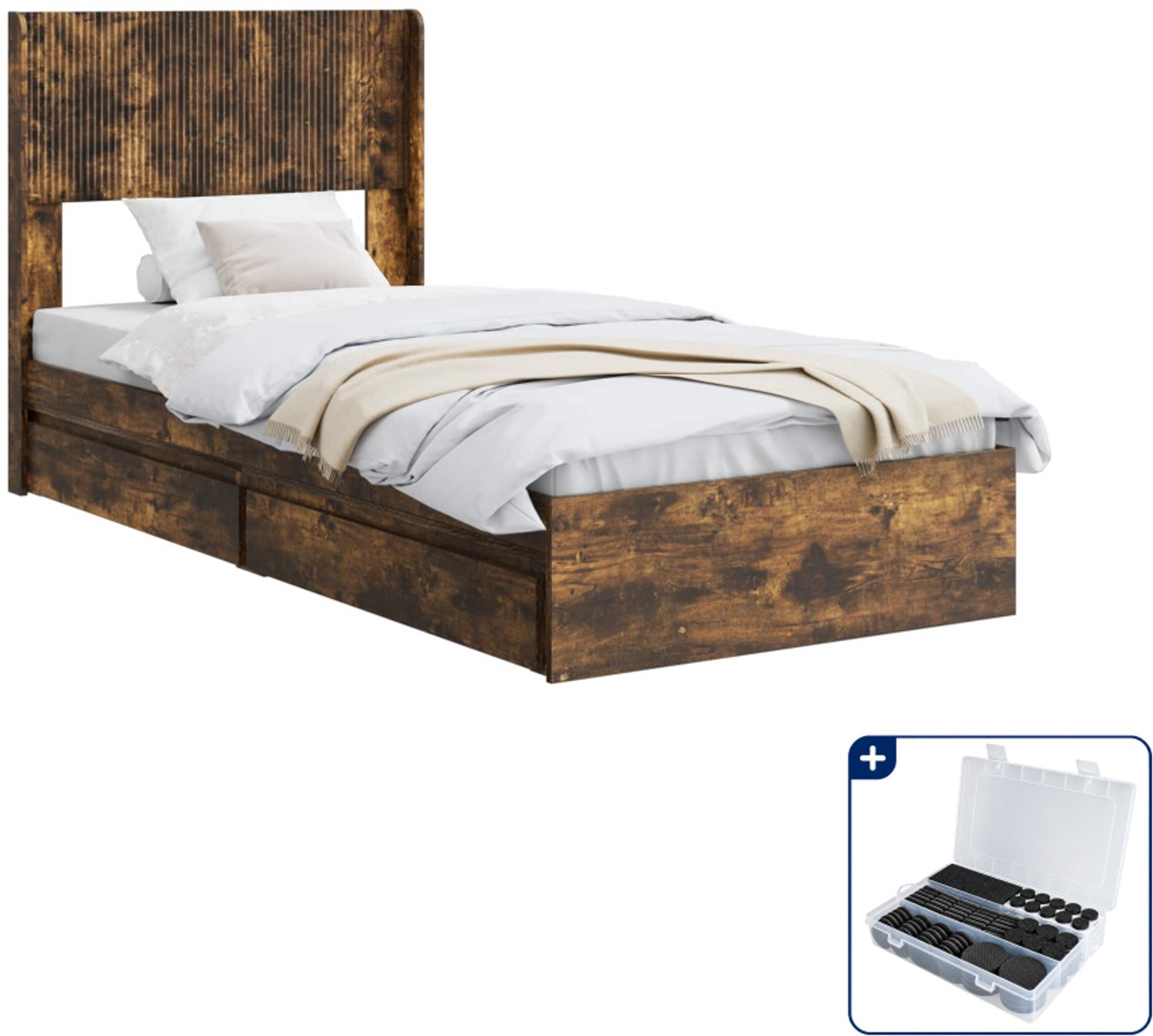 vidaXL bedframe met opbergruimte - 93 x 203 cm - bewerkt hout - Inclusief antikrasvilt 177-delig Bruin