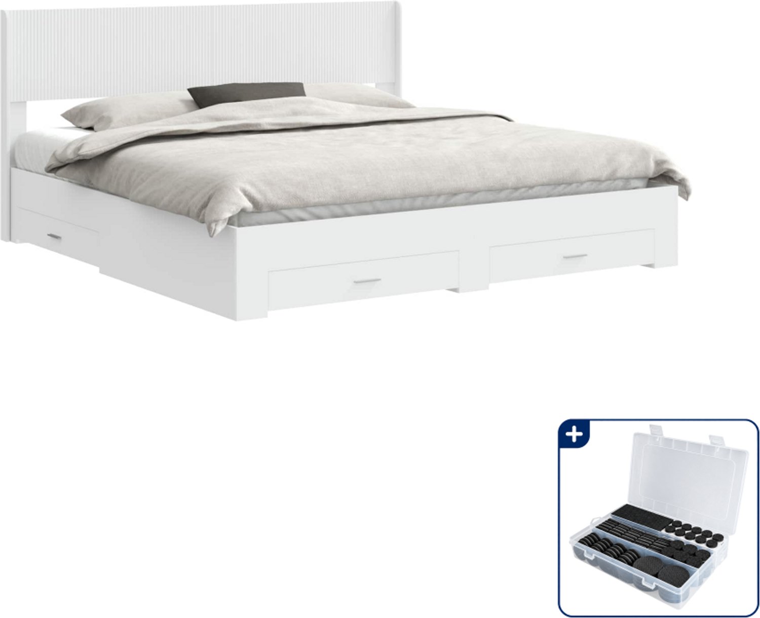 vidaXL Bedframe - Kingsize - 180 x 200 cm - bewerkt hout - wit - Inclusief antikrasvilt 177-delig