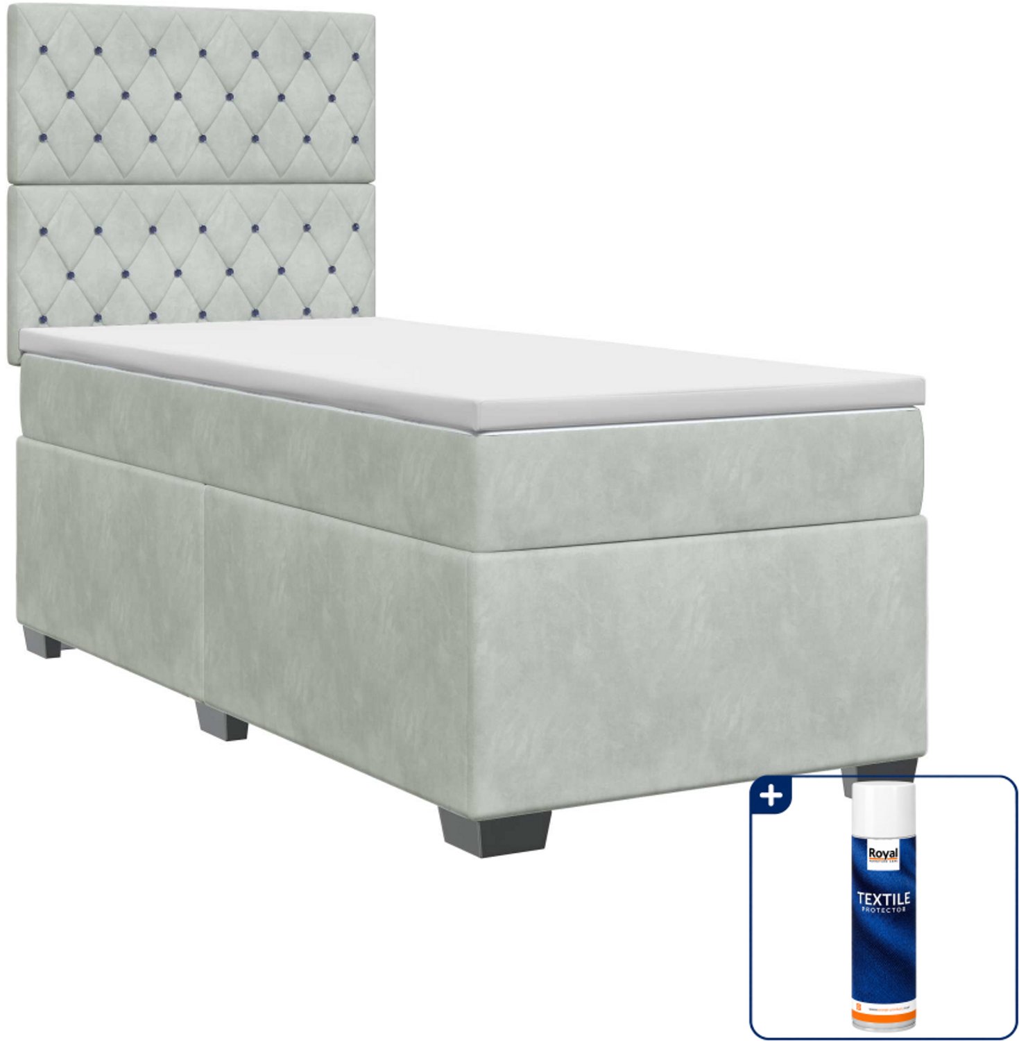 vidaXL boxspringbed met matras - 100 x 200 cm - fluweel - lichtgrijs - Inclusief textielbeschermer 500 ml