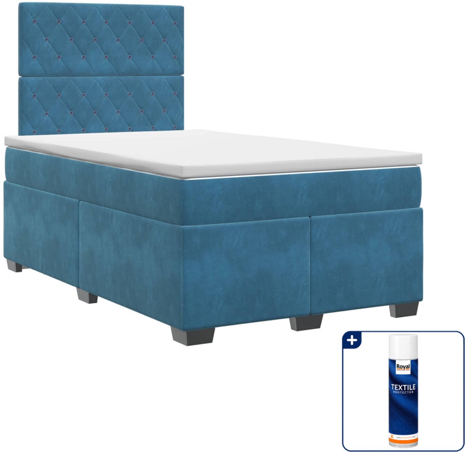 vidaXL boxspringbed met matras - 120 x 190 cm - fluweel - blauw - Inclusief textielbeschermer 500 ml