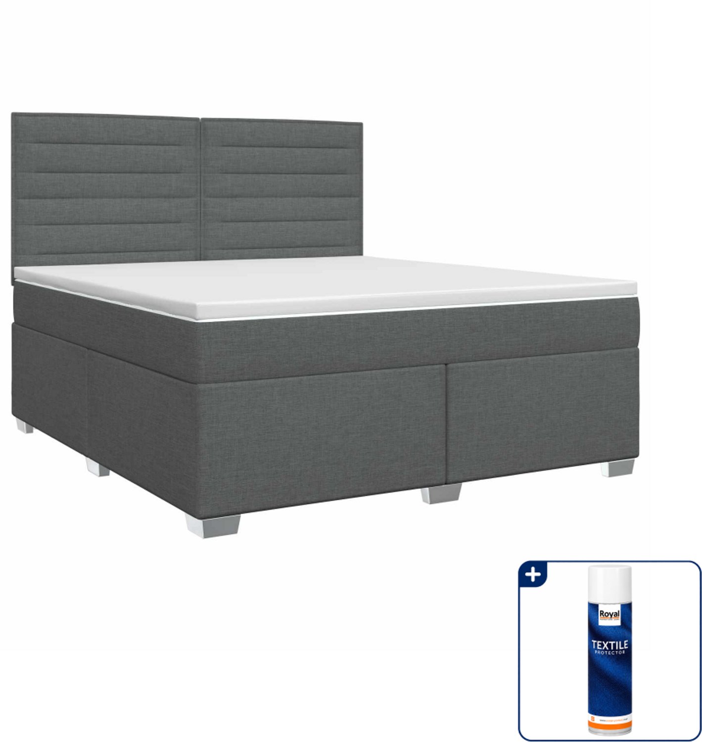vidaXL boxspringbed met matras - 140 x 190 cm - stof - donkergrijs - Inclusief textielbeschermer 500 ml Donker Grijn