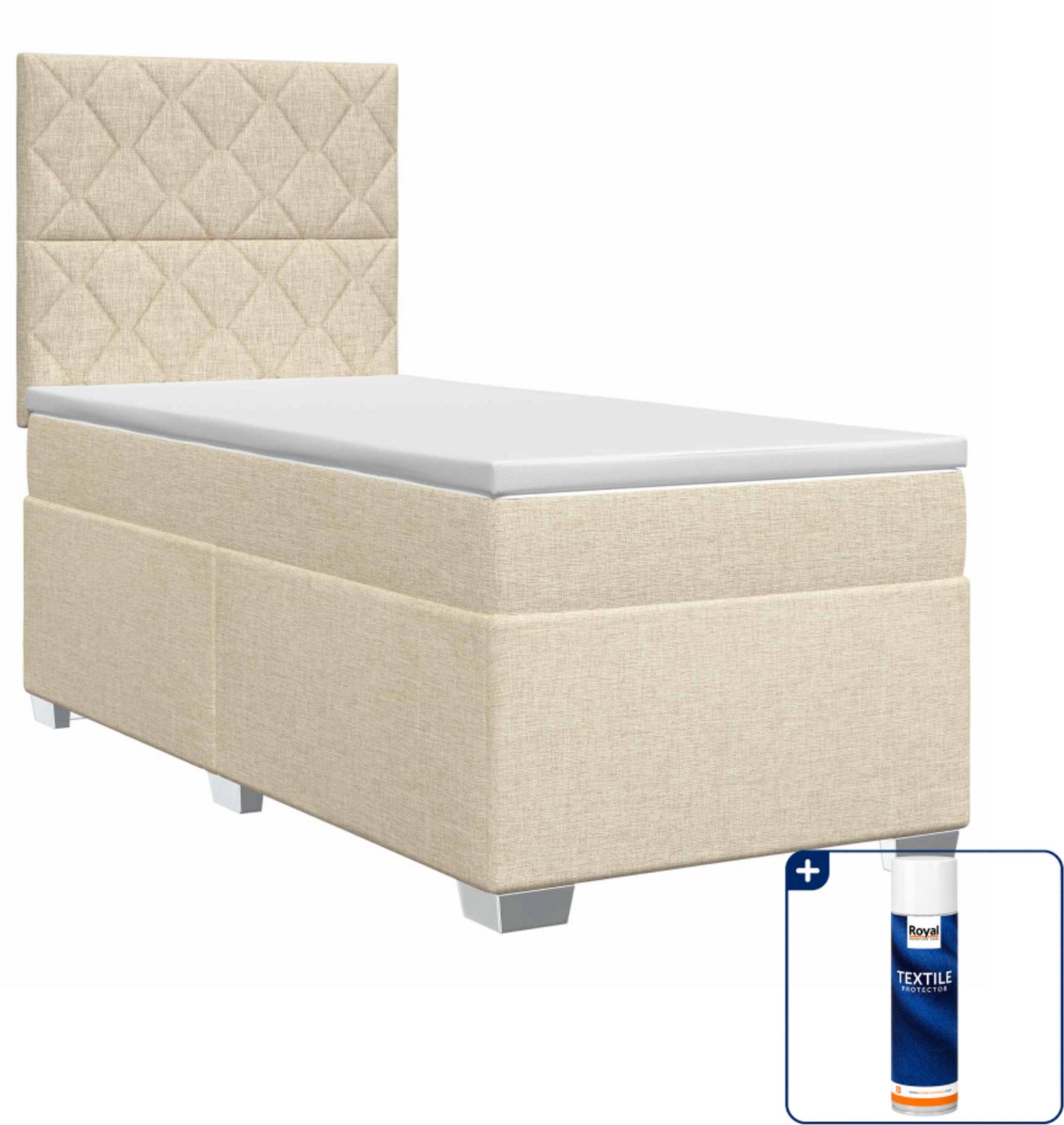 vidaXL boxspringbed met matras - 80 x 200 cm - crèmekleurig - Inclusief textielbeschermer 500 ml