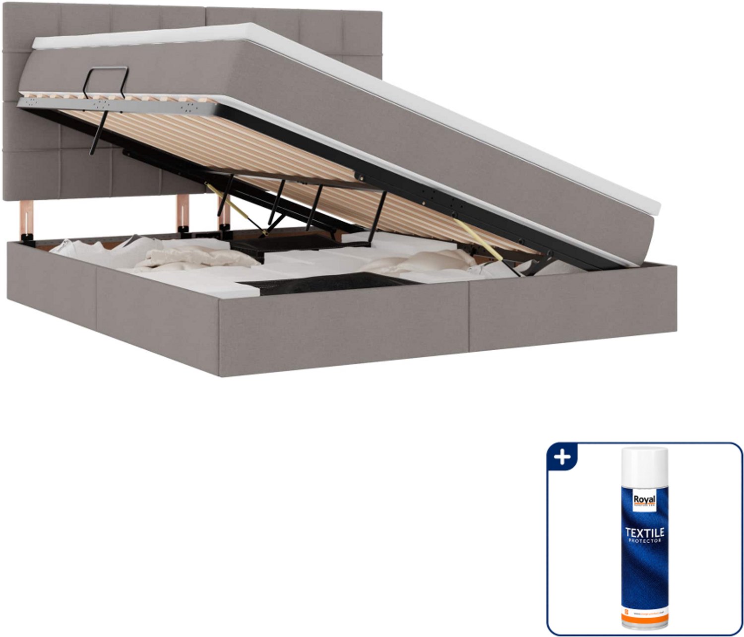 vidaXL Queensize opbergbed met matras - 160 x 200 cm - taupe - Inclusief textielbeschermer 500 ml Blauw