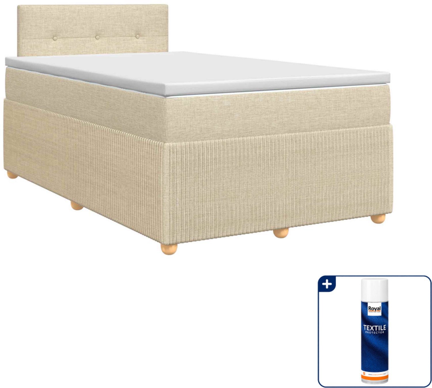 vidaXL boxspringbed met matras - 120 x 190 cm - stof - crèmekleurig - Inclusief textielbeschermer 500 ml
