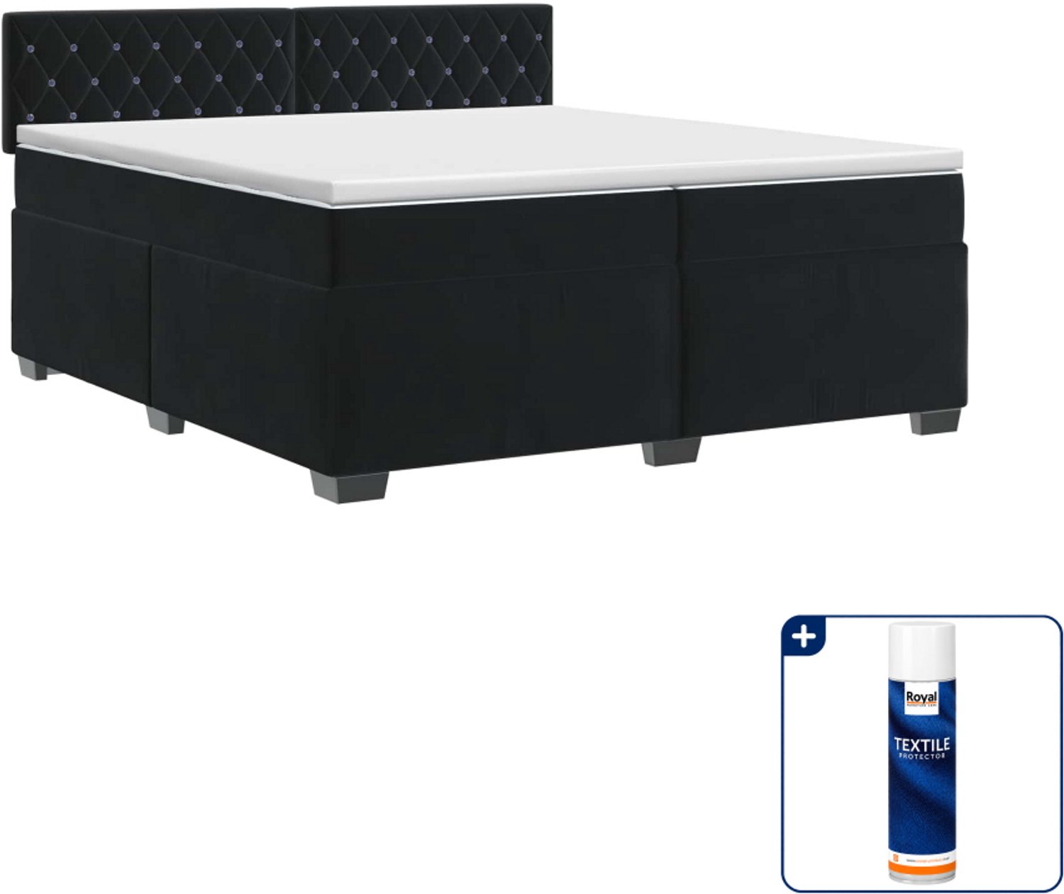 vidaXL Boxspringbed Super kingsize - 200 x 200 cm - zwart - Inclusief textielbeschermer 500 ml