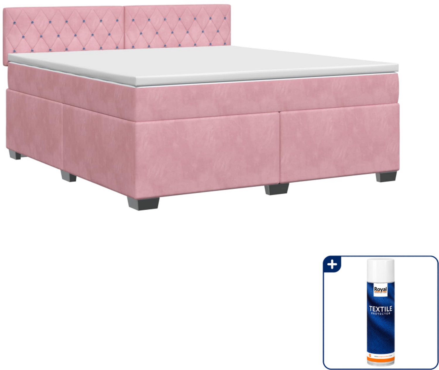 vidaXL boxspringbed met matras - Queensize - 160 x 200 cm - roze - Inclusief textielbeschermer 500 ml