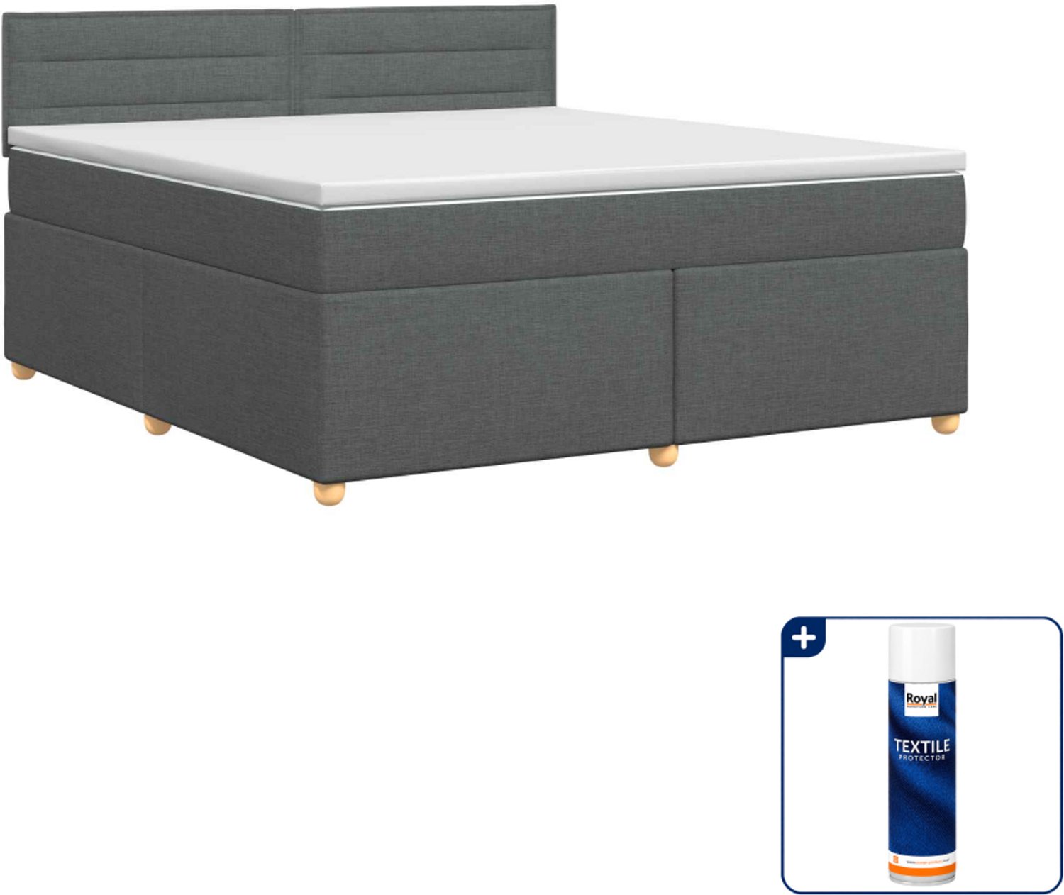 vidaXL Boxspringbed Kingsize - 180 x 200 cm - donkergrijs - Inclusief textielbeschermer 500 ml Donker Grijn