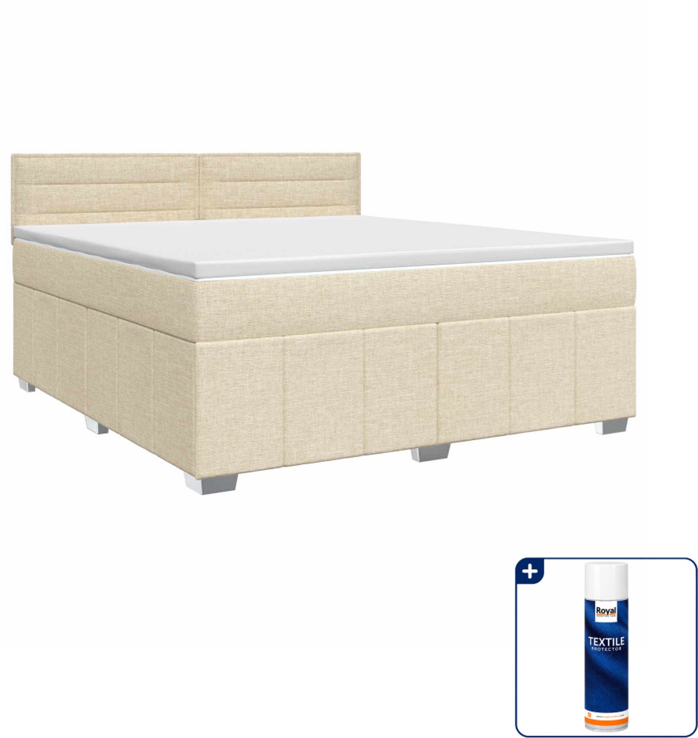 vidaXL boxspringbed 140 x 190 cm - crèmekleurig - stof - Inclusief textielbeschermer 500 ml