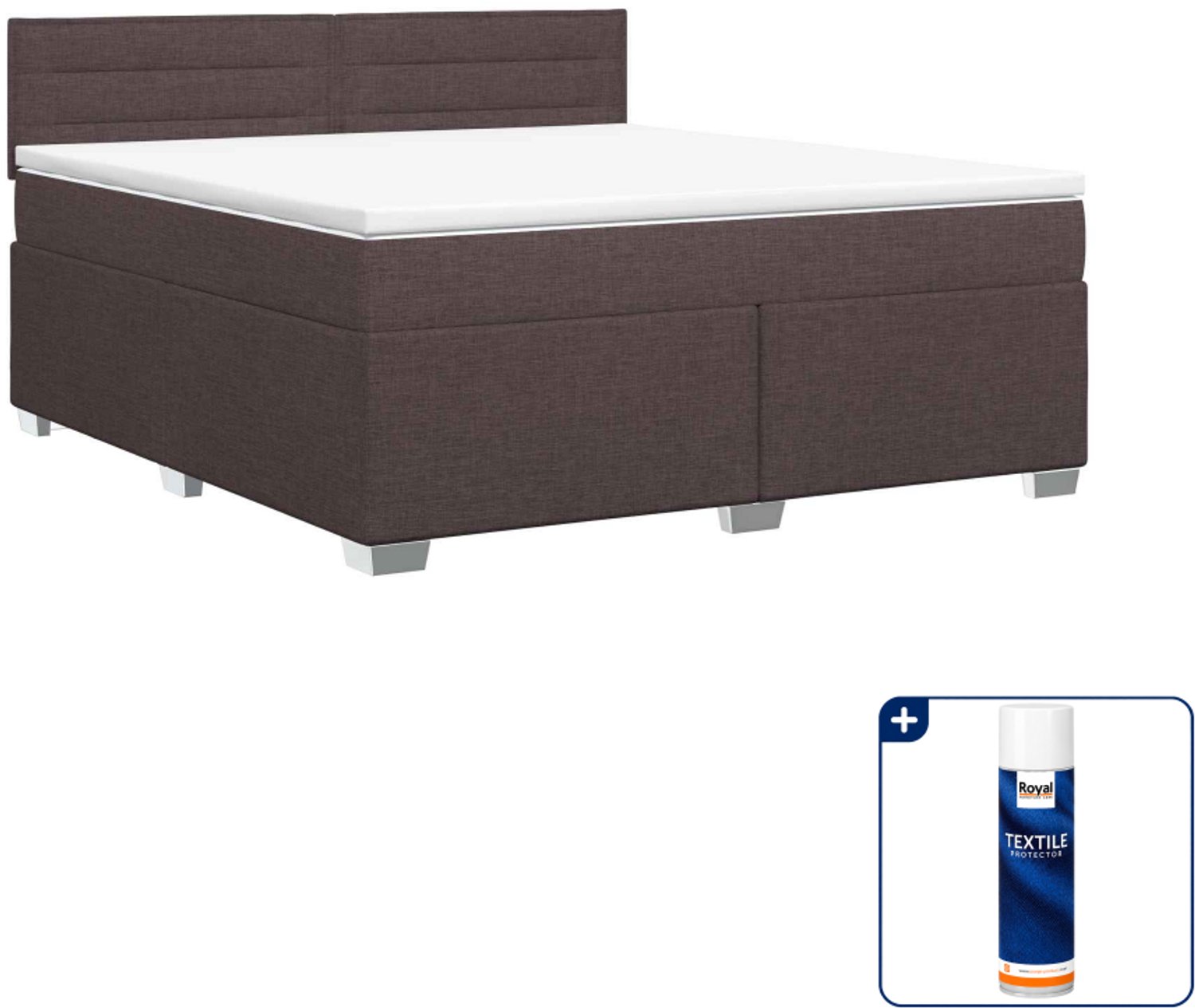 vidaXL boxspringbed met matras - 140 x 190 cm - stof - donkerbruin - Inclusief textielbeschermer 500 ml