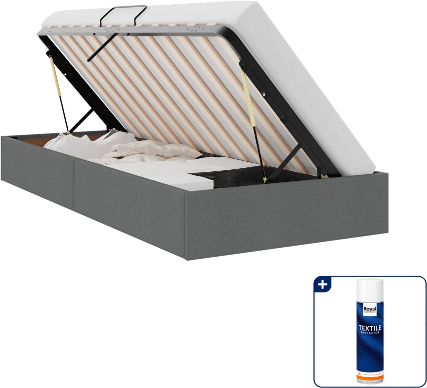 vidaXL ottoman bedframe - 100 x 200 cm - donkergrijs - Inclusief textielbeschermer 500 ml Donker Grijn