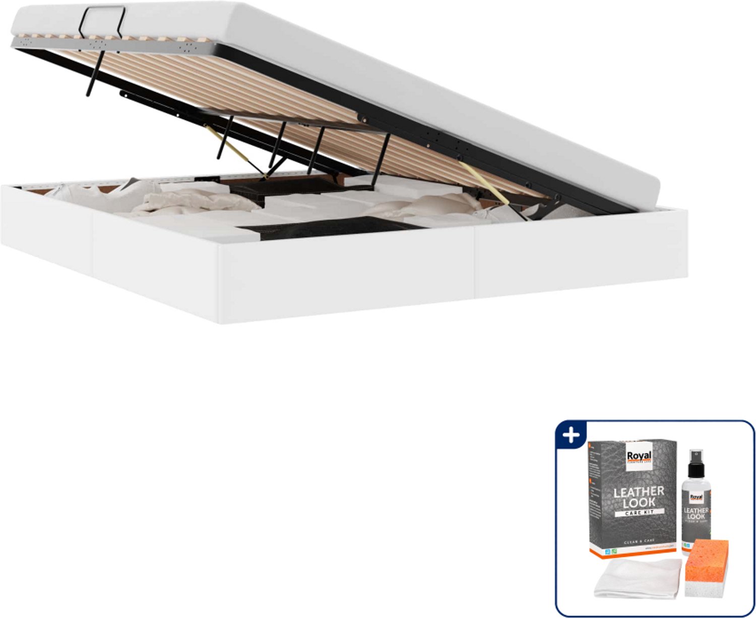vidaXL Kingsize bedframe - 180 x 200 cm - kunstleer - puur wit - Inclusief onderhoudsset voor kunstleer 150 ml