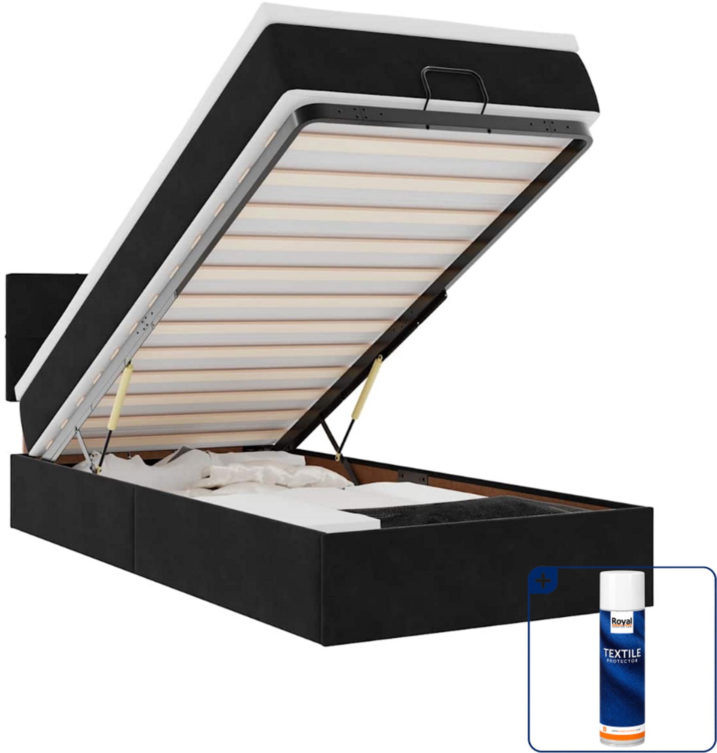 vidaXL ottoman bed met matras - 90 x 190 cm - fluweel - zwart - Inclusief textielbeschermer 500 ml