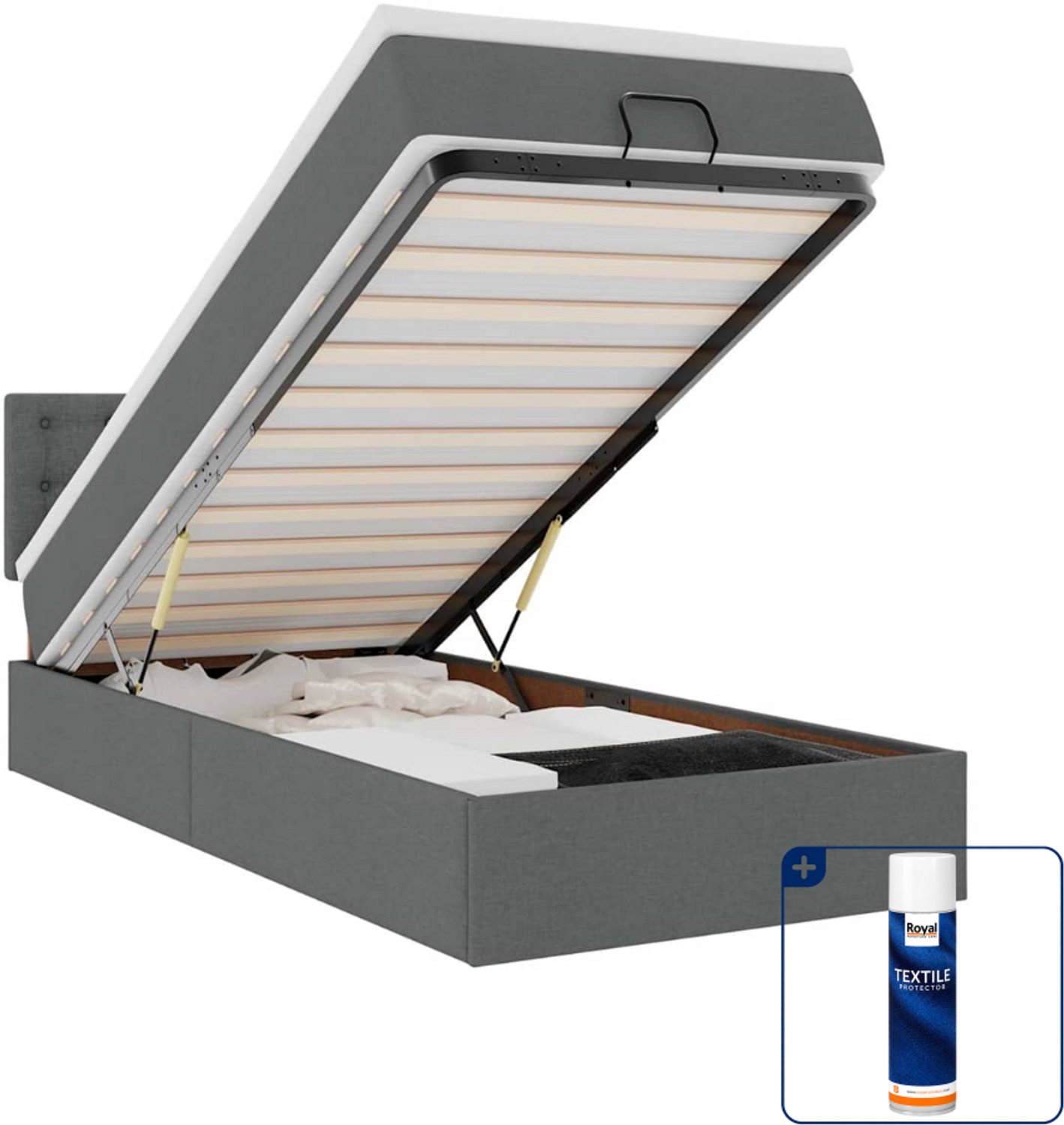 vidaXL bed met matras en LED - 80 x 200 cm - stof - donkergrijs - Inclusief textielbeschermer 500 ml