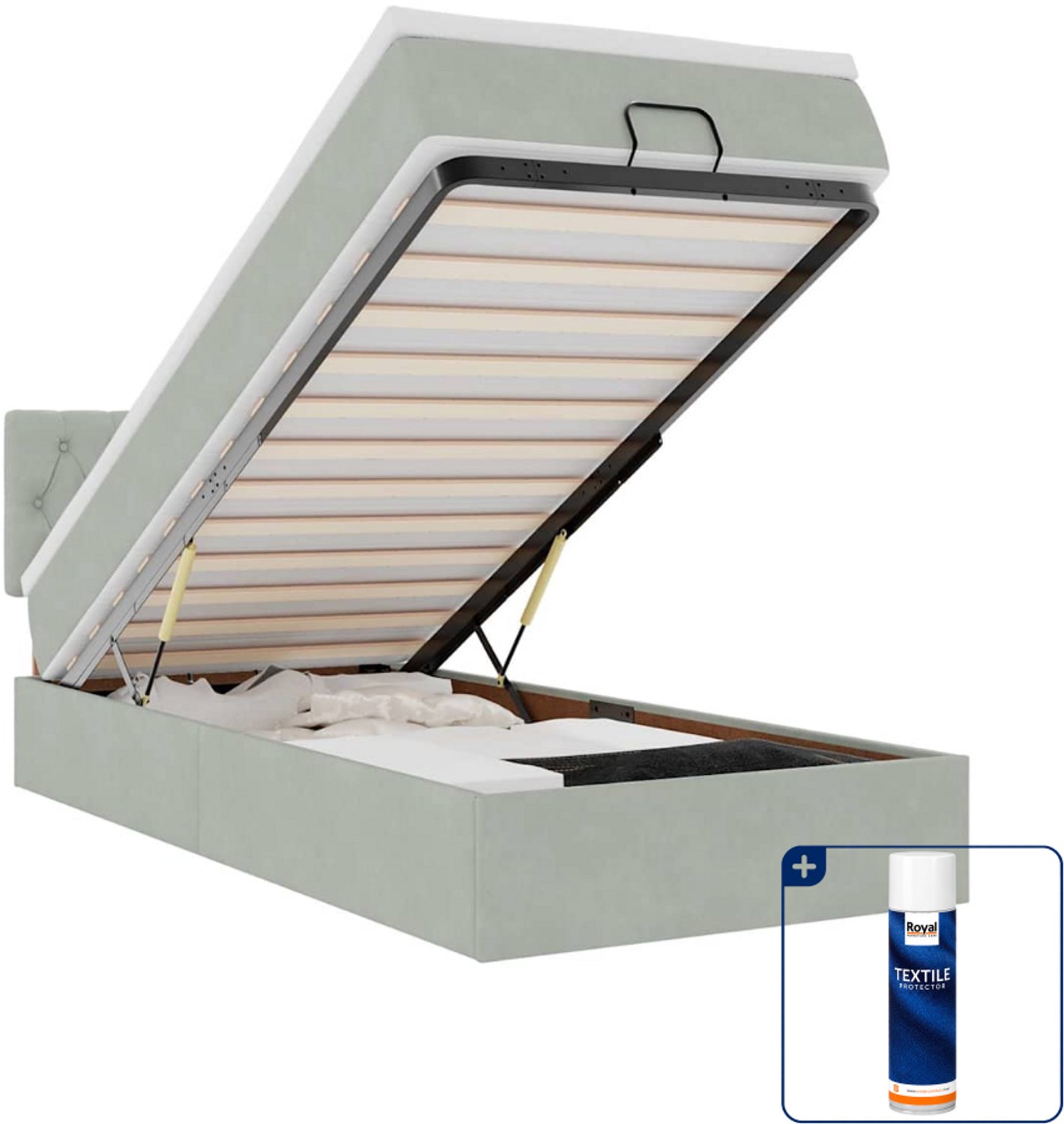 vidaXL ottoman bed - 100 x 200 cm - fluweel - lichtgrijs - Inclusief textielbeschermer 500 ml Taupe