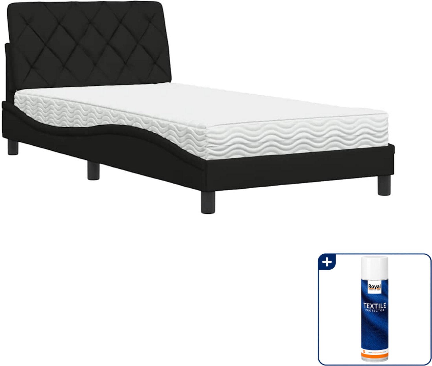 vidaXL Piran bed met matras - 100 x 200 cm - stof - zwart - Inclusief textielbeschermer 500 ml