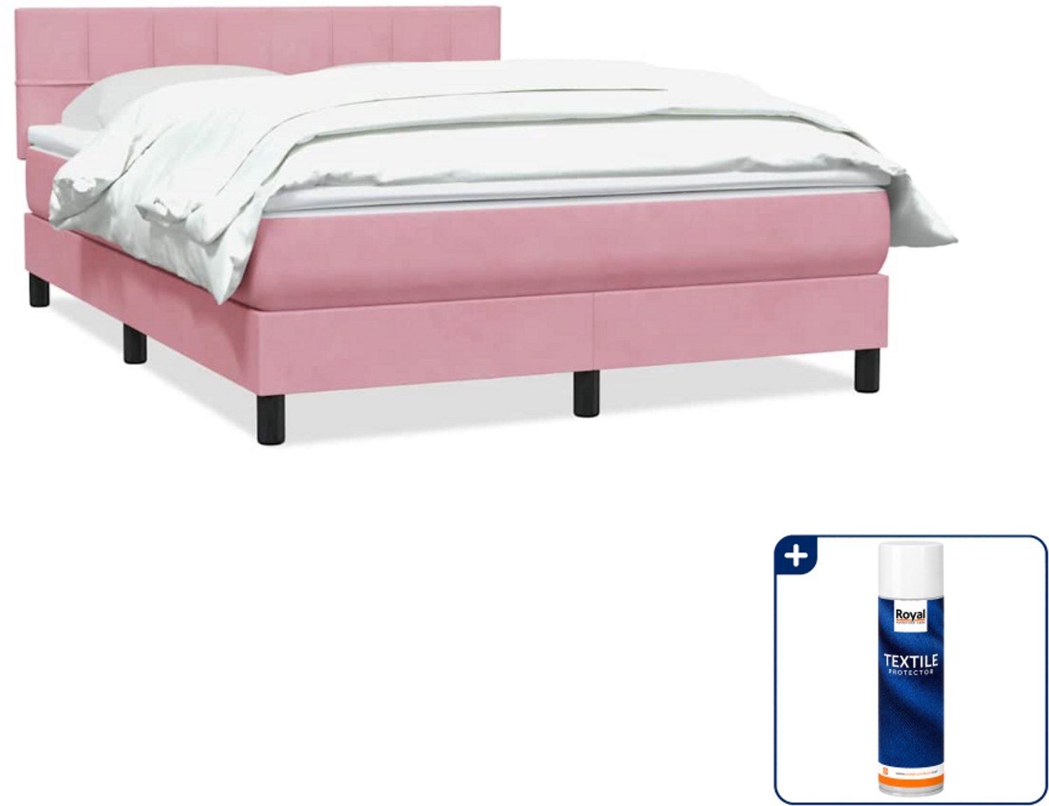 vidaXL Boxspring - Small double - 140 x 220 cm - roze - Inclusief textielbeschermer 500 ml