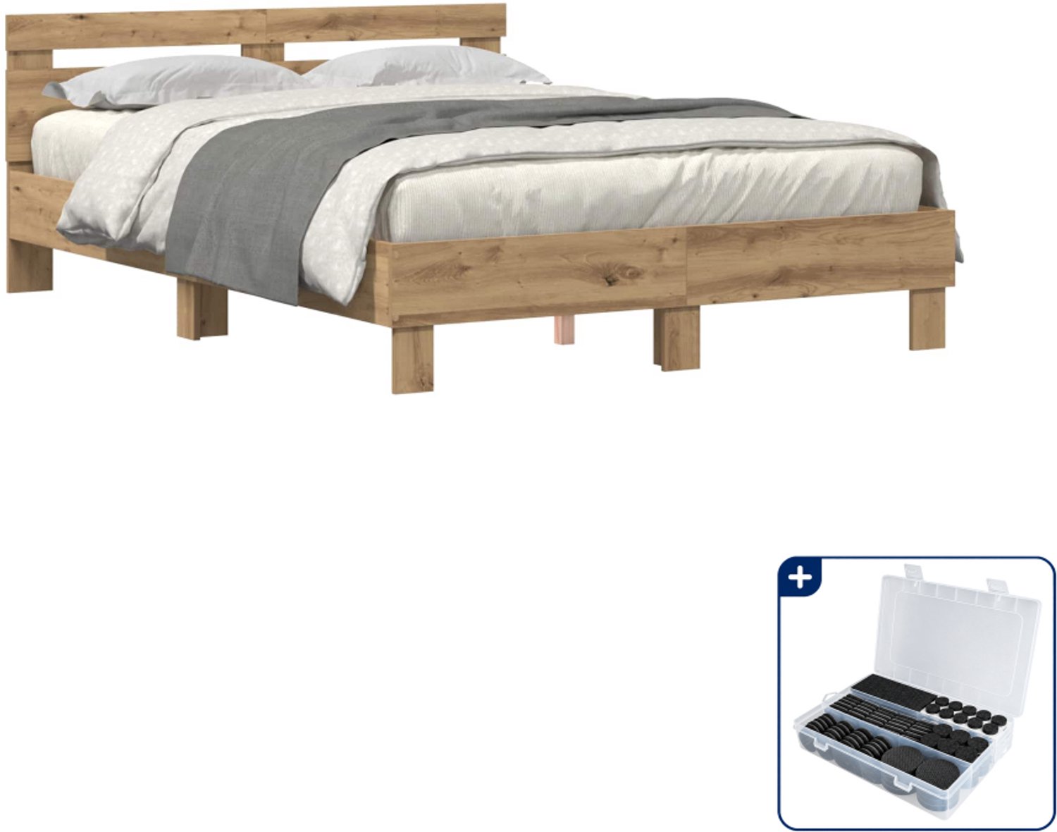 vidaXL bedframe met led - Queensize - 160 x 200 cm - artisan eiken - Inclusief antikrasvilt 177-delig Wit
