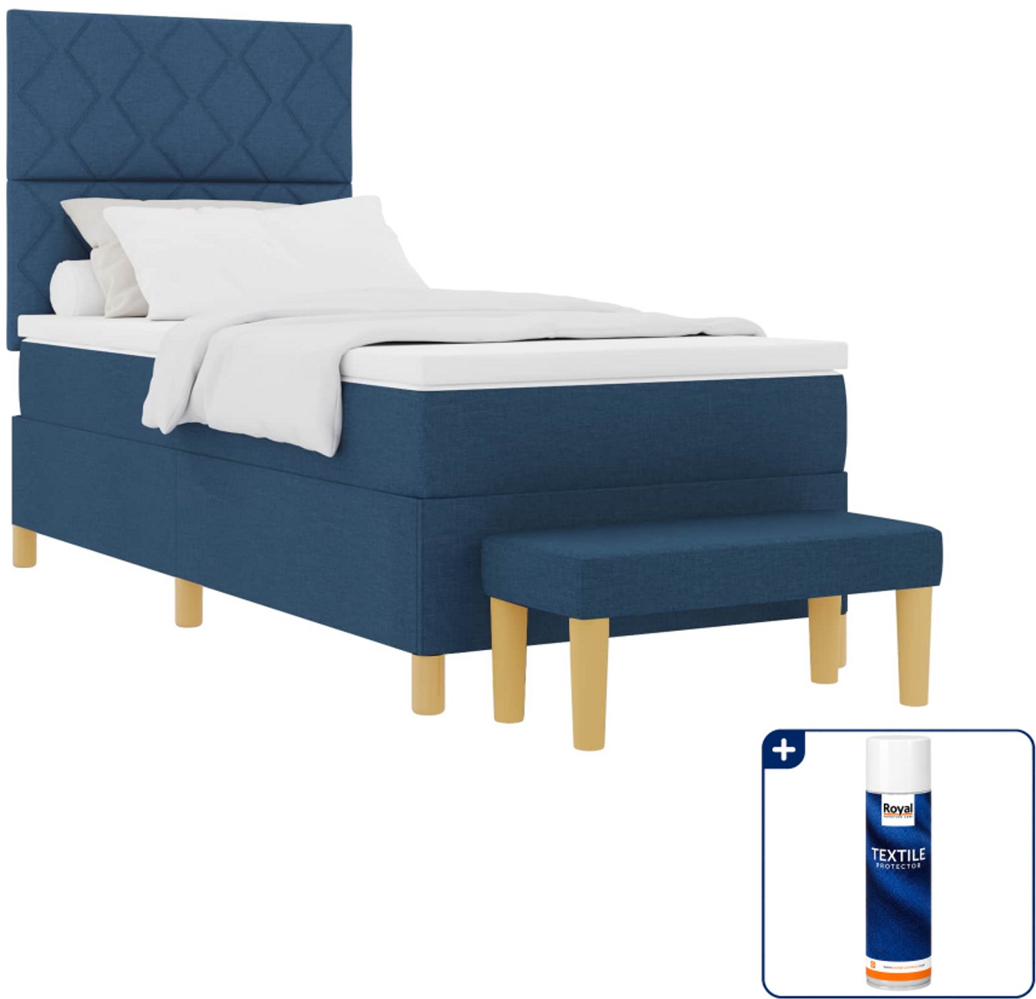 vidaXL boxspring met matras en bank - 100 x 200 cm - blauw - Inclusief textielbeschermer 500 ml