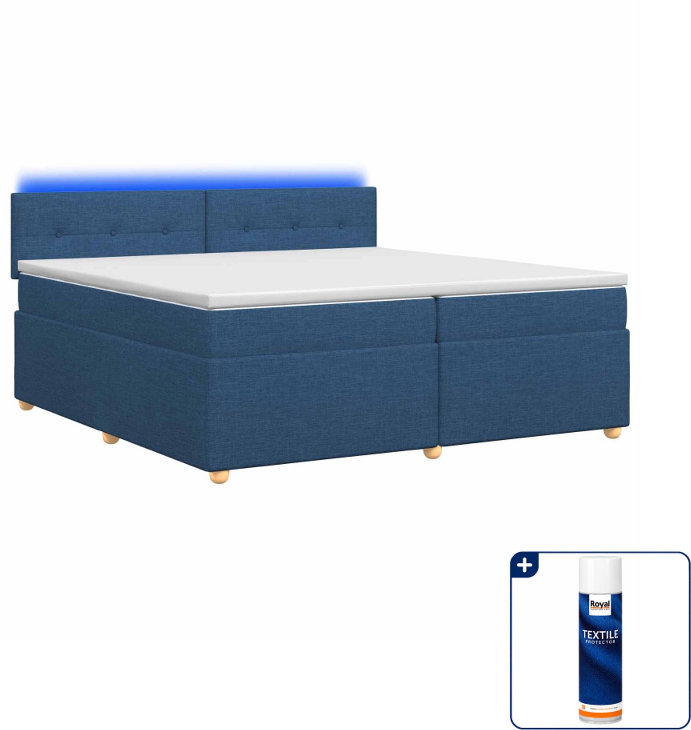 vidaXL Boxspringbed - 200 x 200 cm - blauw - Inclusief textielbeschermer 500 ml