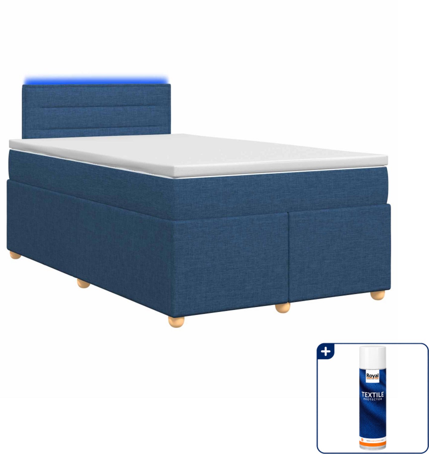 vidaXL boxspringbed met matras - 120 x 190 cm - blauw - Inclusief textielbeschermer 500 ml
