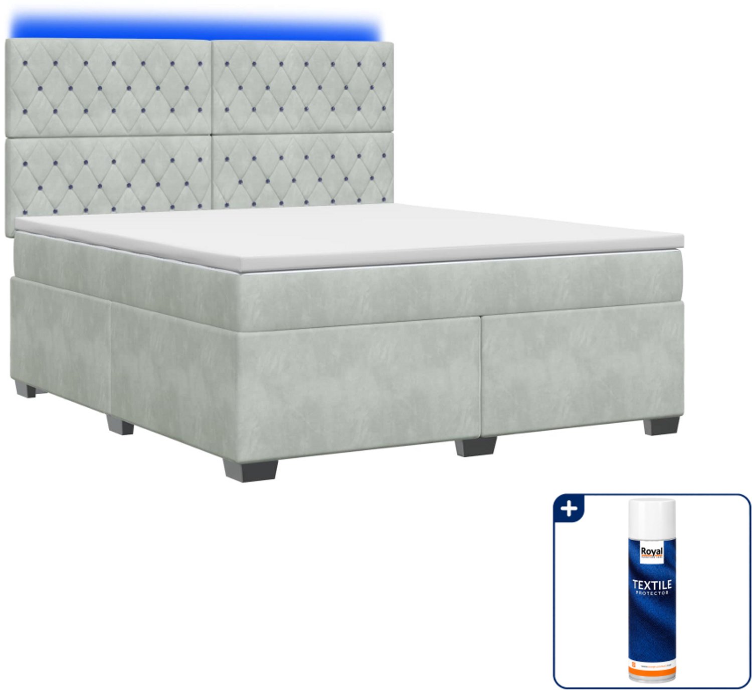 vidaXL boxspringbed met matras 140 x 190 cm - lichtgrijs - Inclusief textielbeschermer 500 ml