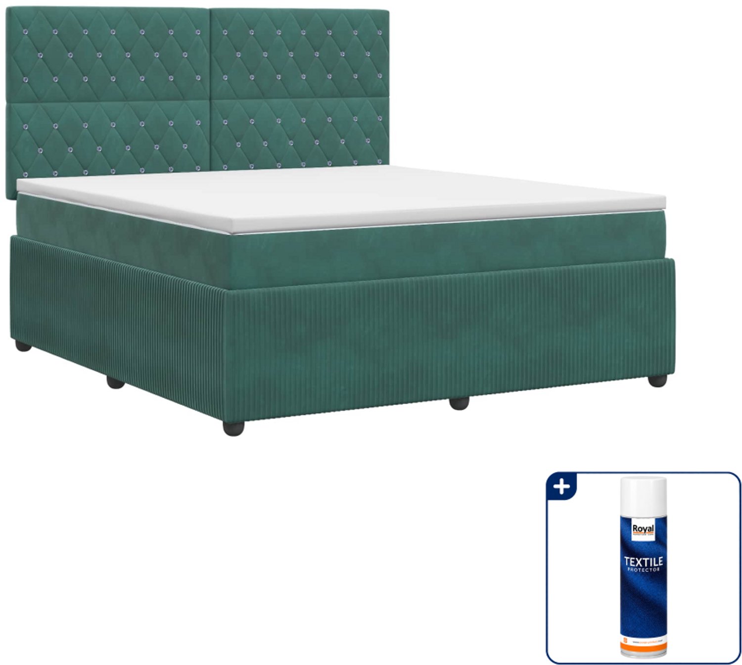 vidaXL boxspringbed 140 x 190 cm - fluweel - donkergroen - Inclusief textielbeschermer 500 ml