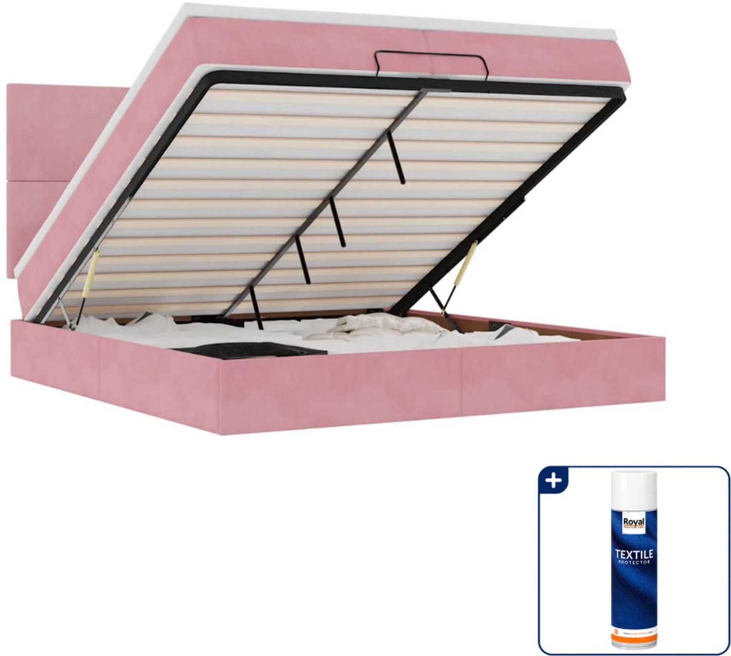 vidaXL Super kingsize bed - 200 x 200 cm - fluweel - roze - Inclusief textielbeschermer 500 ml Bruin