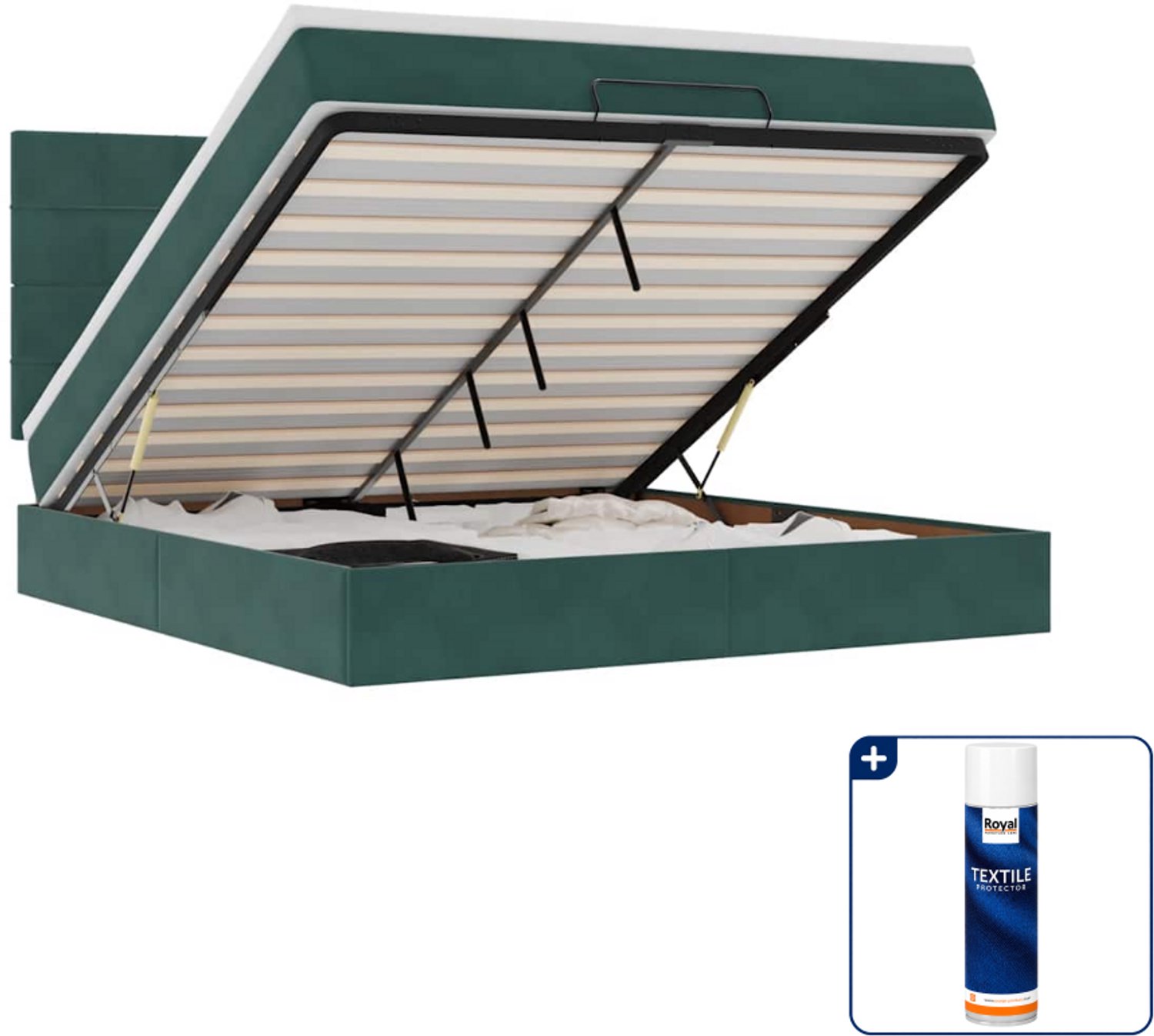 vidaXL Kingsize bed met matras en LED - 180 x 200 cm - donkergroen - Inclusief textielbeschermer 500 ml