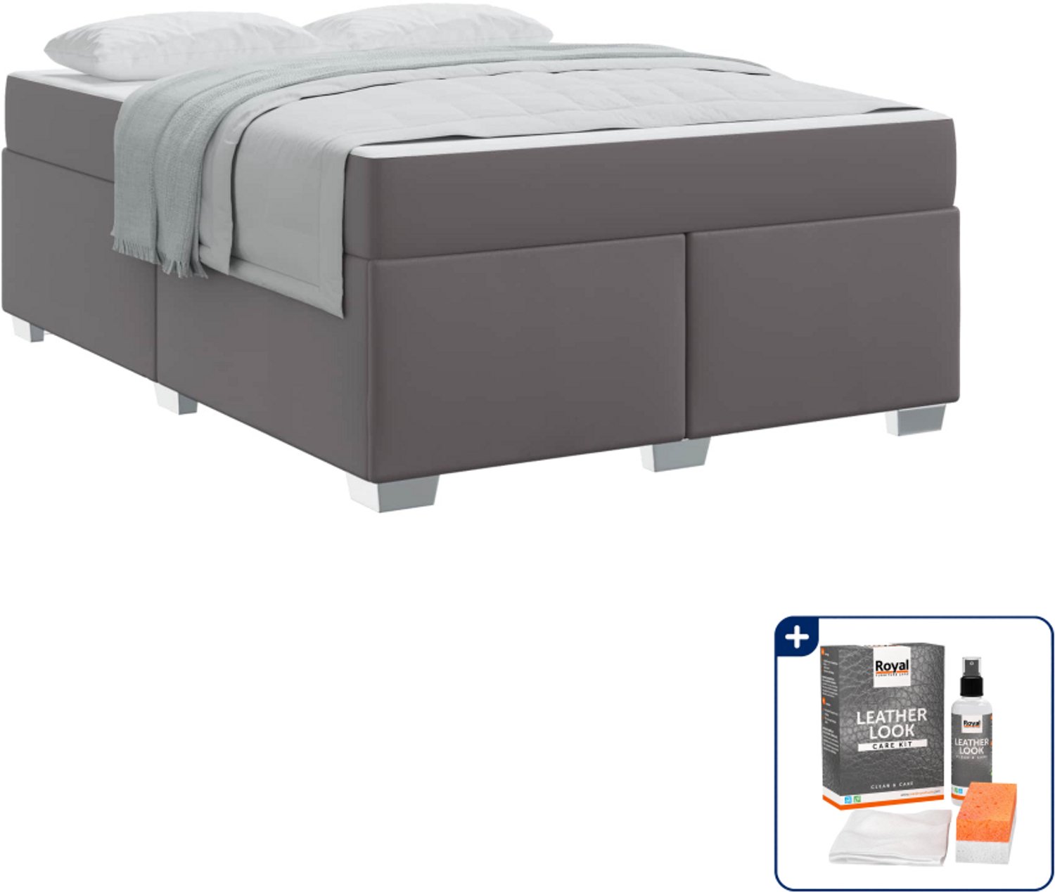 vidaXL Bed Small double - 140 x 200 cm - grijs - Inclusief onderhoudsset voor kunstleer 150 ml