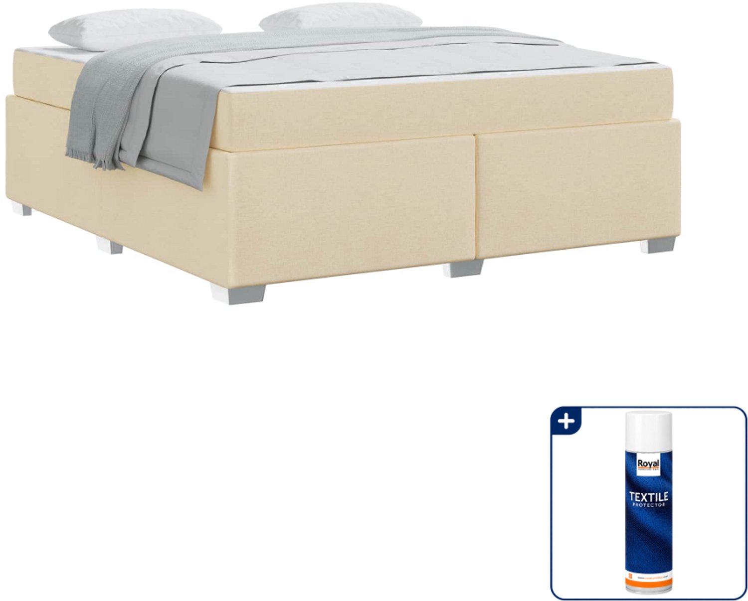 vidaXL Bed met matras - Kingsize - 180 x 200 cm - stof - crème - Inclusief textielbeschermer 500 ml Grijs