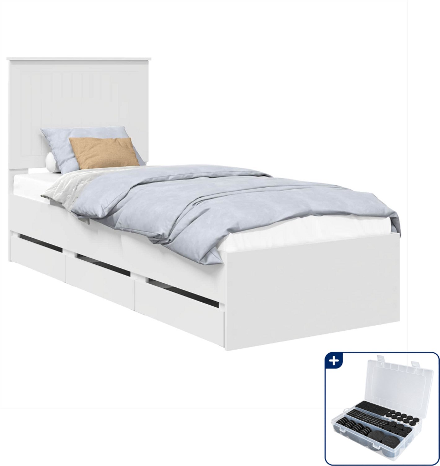 vidaXL bedframe met lade - 75 x 190 cm - bewerkt hout - wit - Inclusief antikrasvilt 177-delig Bruin
