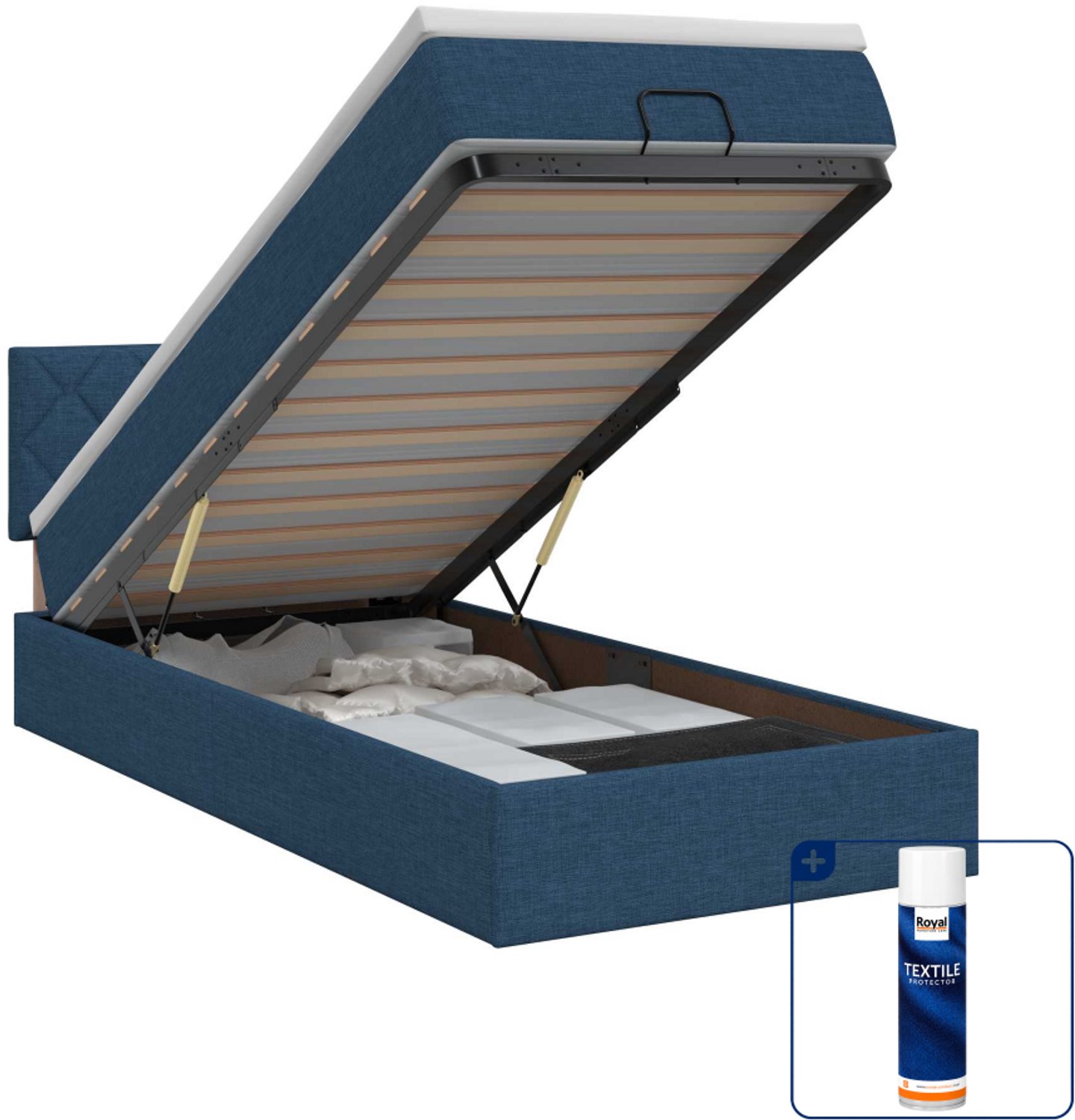 vidaXL ottoman bed met matras - 100 x 200 cm - blauw - Inclusief textielbeschermer 500 ml
